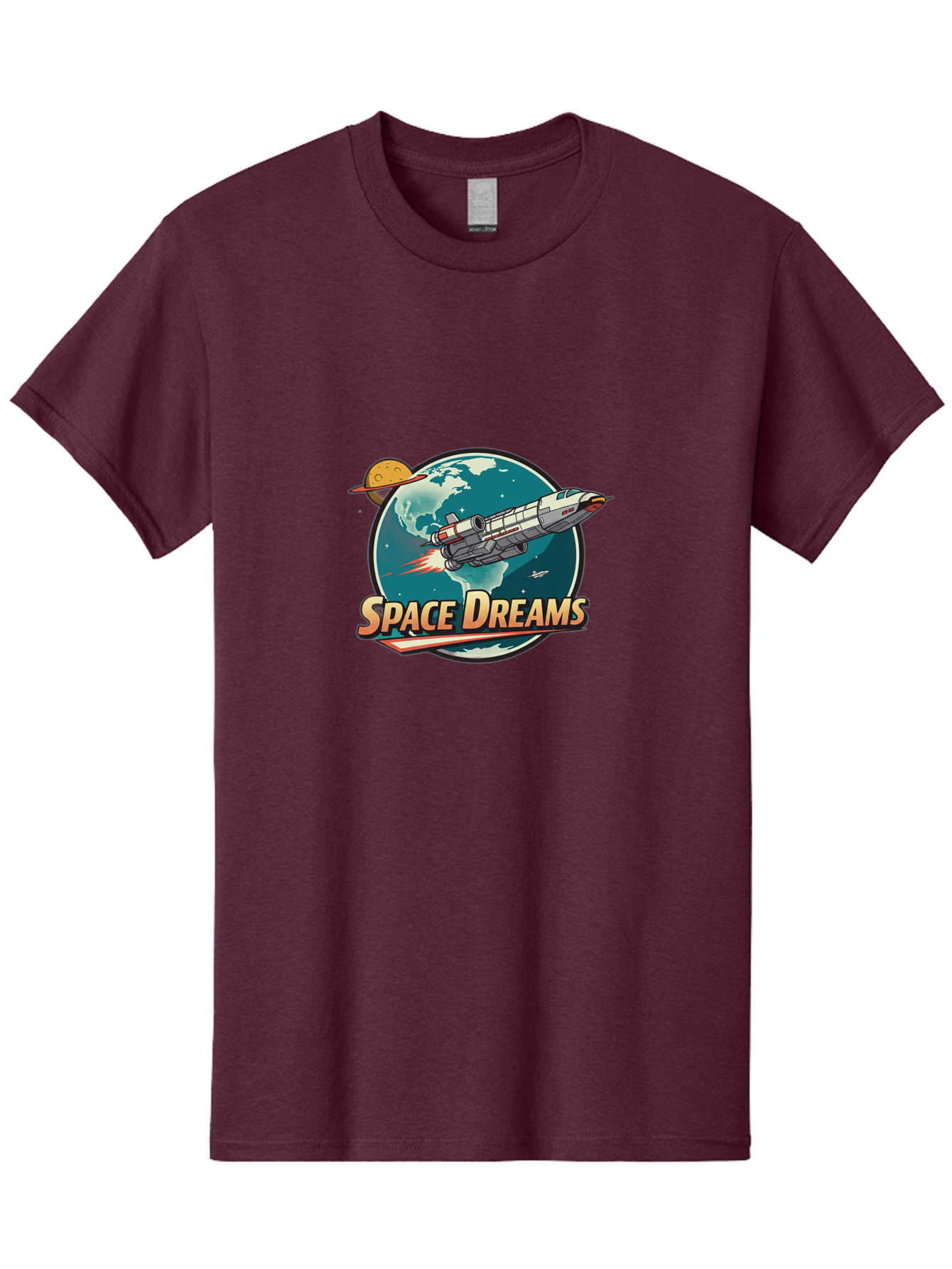 Space-Dreams-5 Men'S Graphic Tee, 100% Cotton, Comfortable Casual Summer Wear, Machine Washable, Spacecraft Flying Around The Earth, Planets, Stars, Space Travel, Adventure, Galaxy Exploration, Cosmic Journey, Futuristic, Sci-Fi Bad661