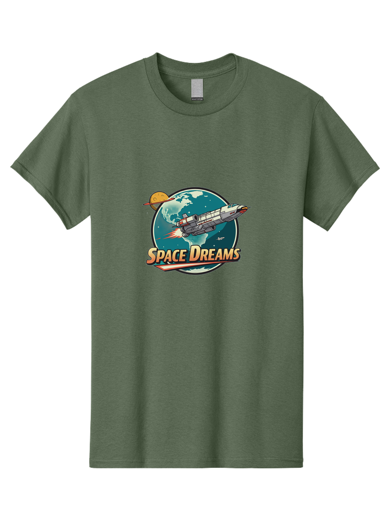 Space-Dreams-5 Men'S Graphic Tee, 100% Cotton, Comfortable Casual Summer Wear, Machine Washable, Spacecraft Flying Around The Earth, Planets, Stars, Space Travel, Adventure, Galaxy Exploration, Cosmic Journey, Futuristic, Sci-Fi Bad661