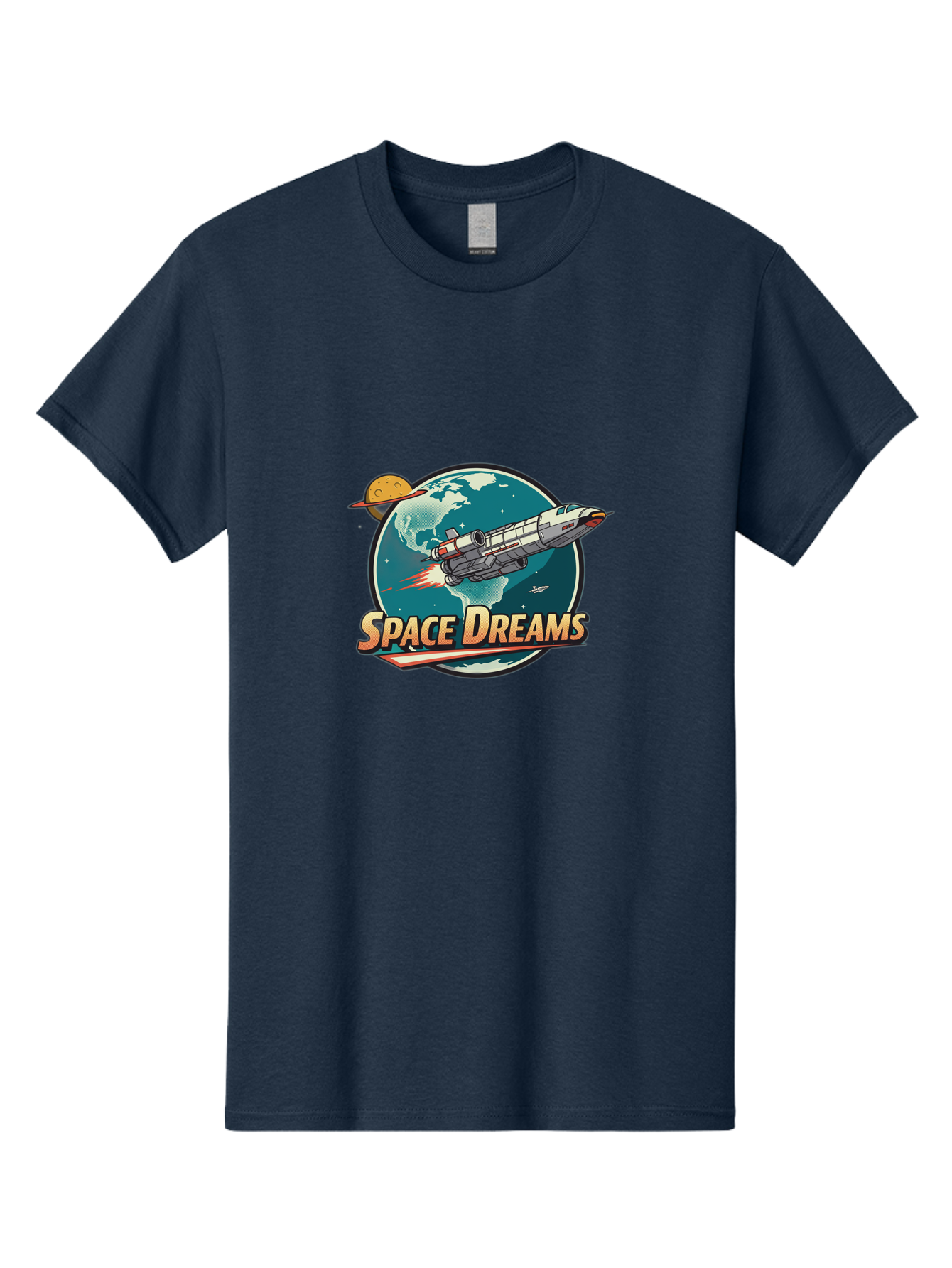 Space-Dreams-5 Men'S Graphic Tee, 100% Cotton, Comfortable Casual Summer Wear, Machine Washable, Spacecraft Flying Around The Earth, Planets, Stars, Space Travel, Adventure, Galaxy Exploration, Cosmic Journey, Futuristic, Sci-Fi Bad661