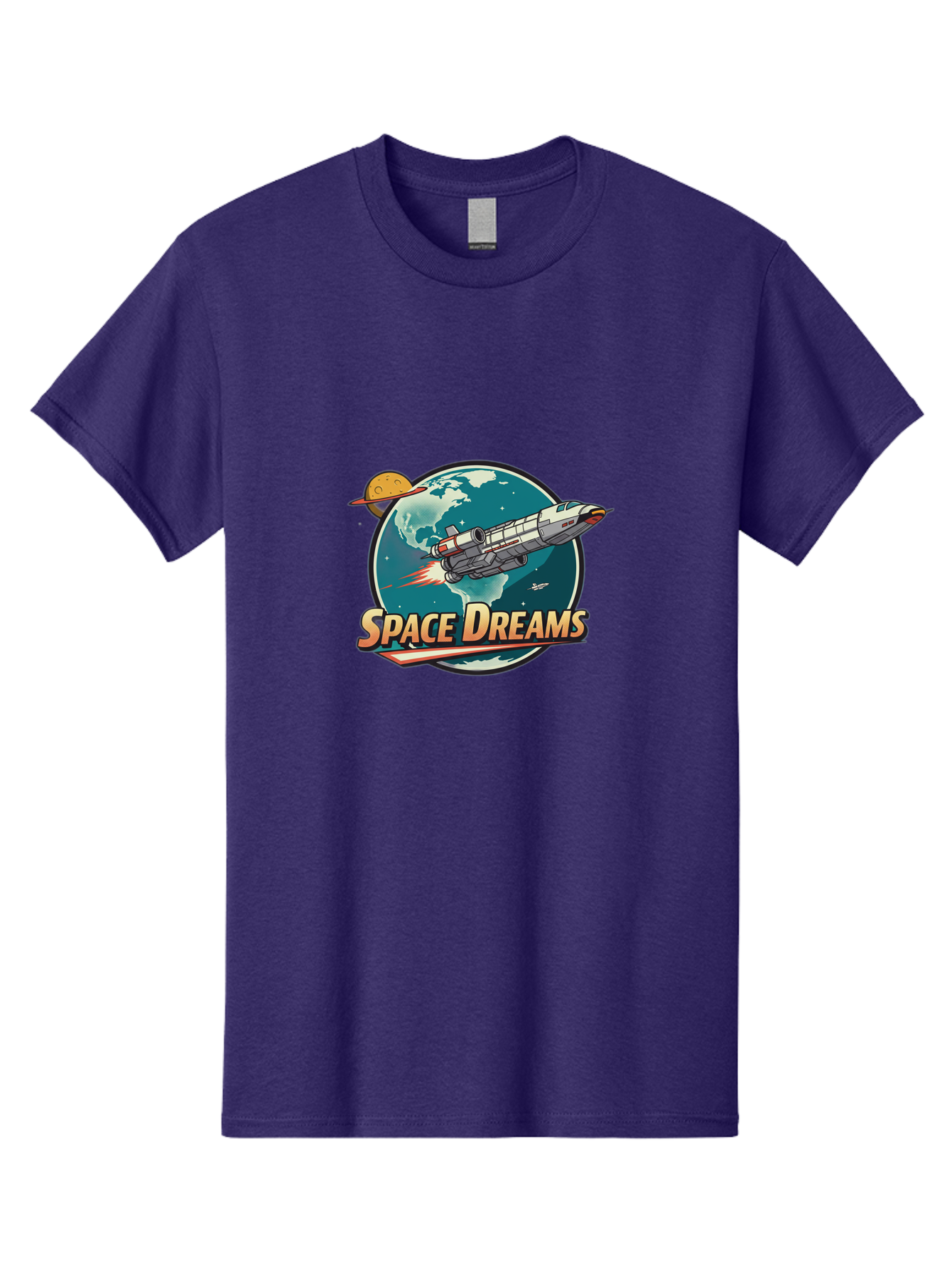 Space-Dreams-5 Men'S Graphic Tee, 100% Cotton, Comfortable Casual Summer Wear, Machine Washable, Spacecraft Flying Around The Earth, Planets, Stars, Space Travel, Adventure, Galaxy Exploration, Cosmic Journey, Futuristic, Sci-Fi Bad661