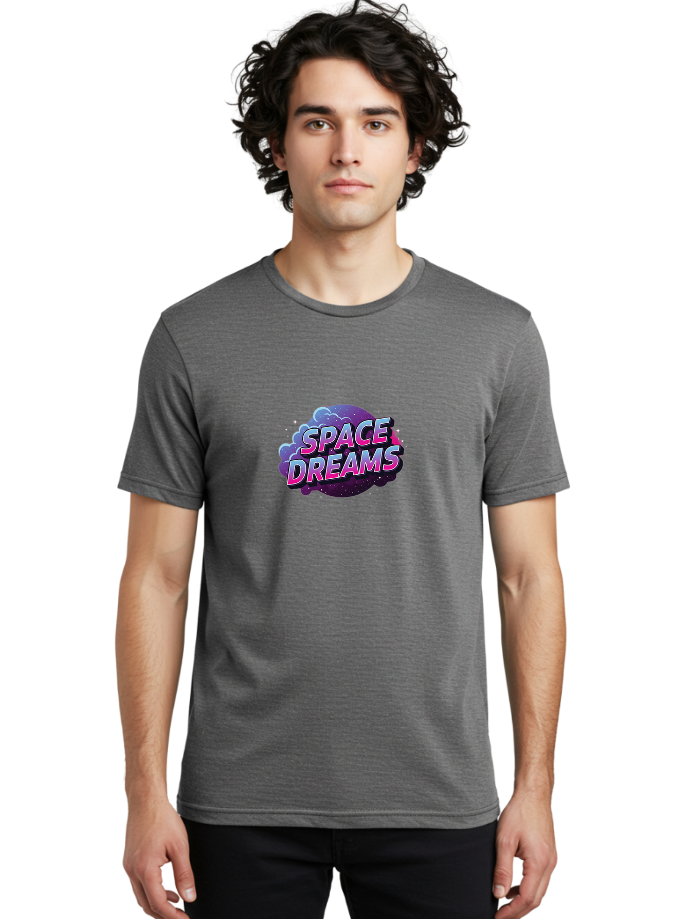 Space-Dreams-6 Men'S Graphic Tee, 100% Cotton, Comfortable Casual Summer Wear, Machine Washable, Space-Themed Logo, Dreamy Atmosphere, Cosmic Vibes, Futuristic Design, Vibrant Colors, 3D Effect, Galaxy-Inspired, Stylized Text Bad662