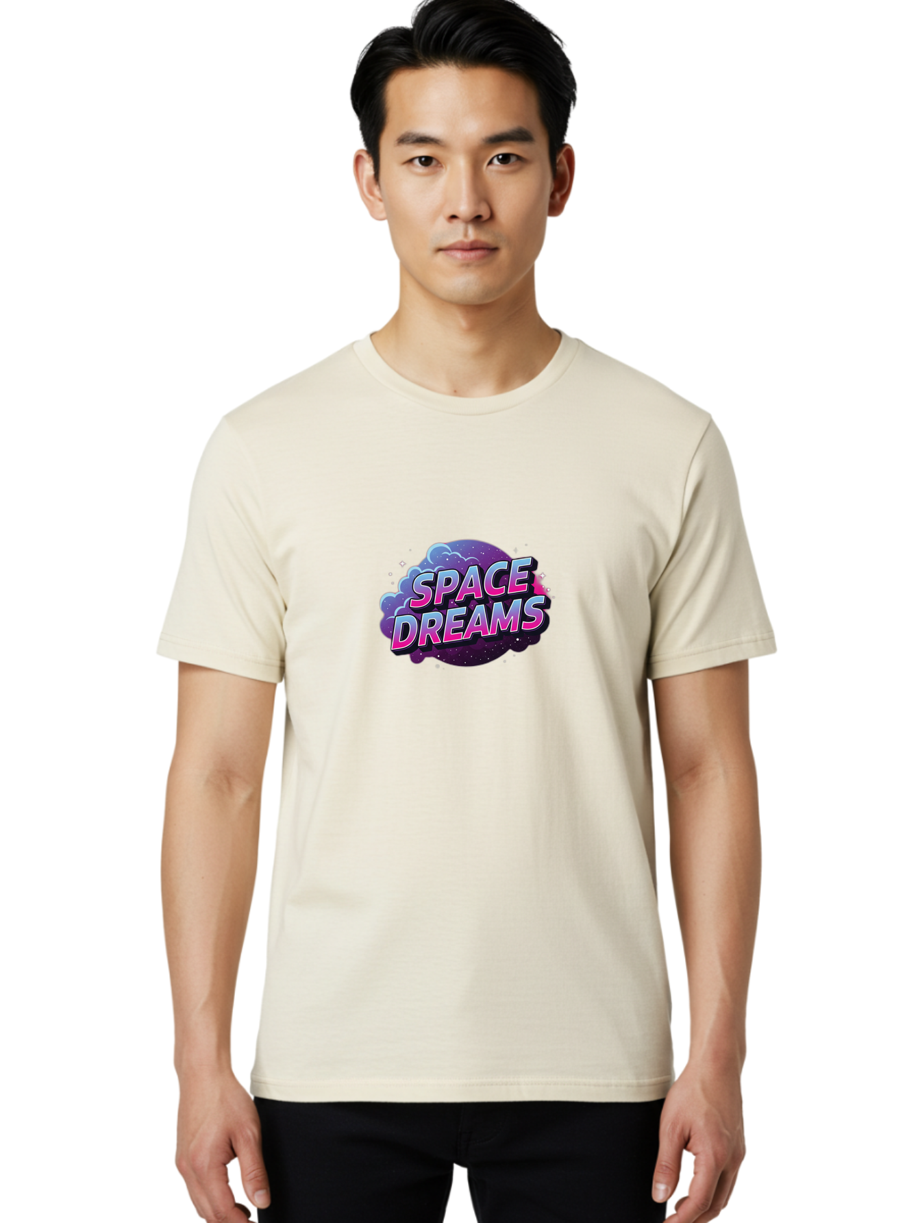 Space-Dreams-6 Men'S Graphic Tee, 100% Cotton, Comfortable Casual Summer Wear, Machine Washable, Space-Themed Logo, Dreamy Atmosphere, Cosmic Vibes, Futuristic Design, Vibrant Colors, 3D Effect, Galaxy-Inspired, Stylized Text Bad662