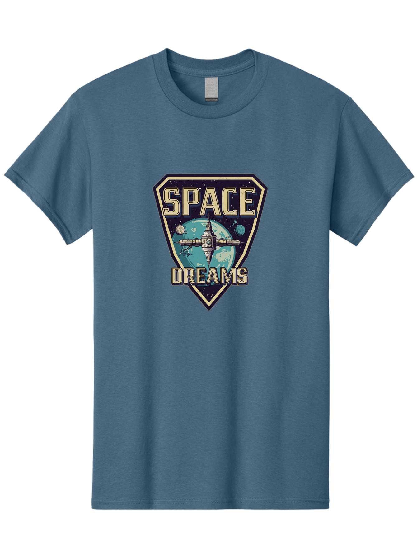 Space-Dreams-7 Men'S Graphic Tee, 100% Cotton, Comfortable Casual Summer Wear, Machine Washable, Space Exploration, Futuristic Design, Sci-Fi Elements, Spaceship Orbiting Earth, Planetary Bodies, Dreams, Space Dreams Bad663