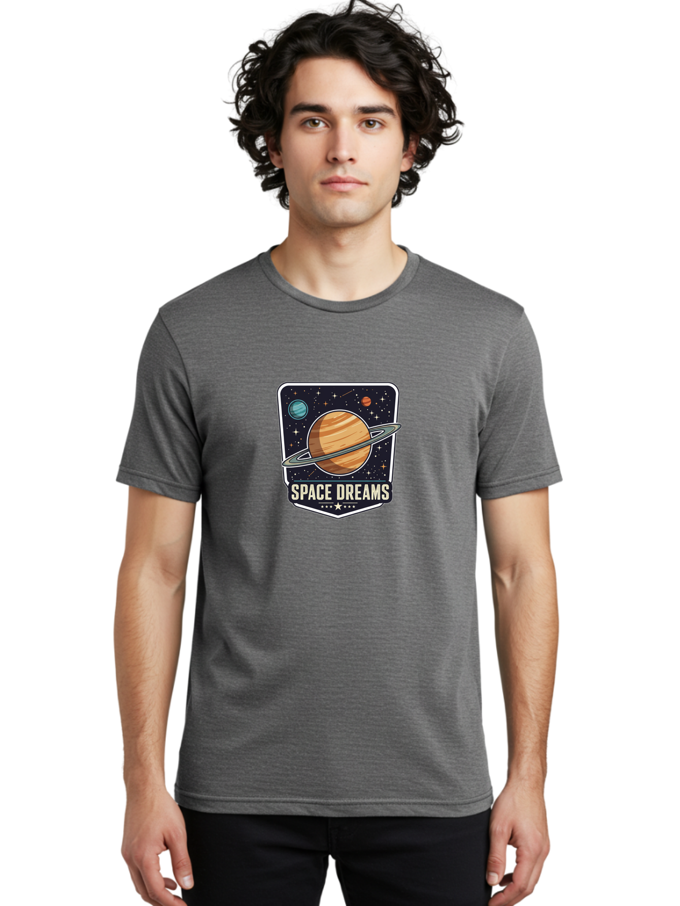Space-Dreams Men'S Graphic Tee, 100% Cotton, Comfortable Casual Summer Wear, Machine Washable, Saturn Planet, Ringed Planet, Space Logo, Celestial Design, Astronomy, Planetary System, Stars, Cosmic Landscape, Science Fiction Bad665