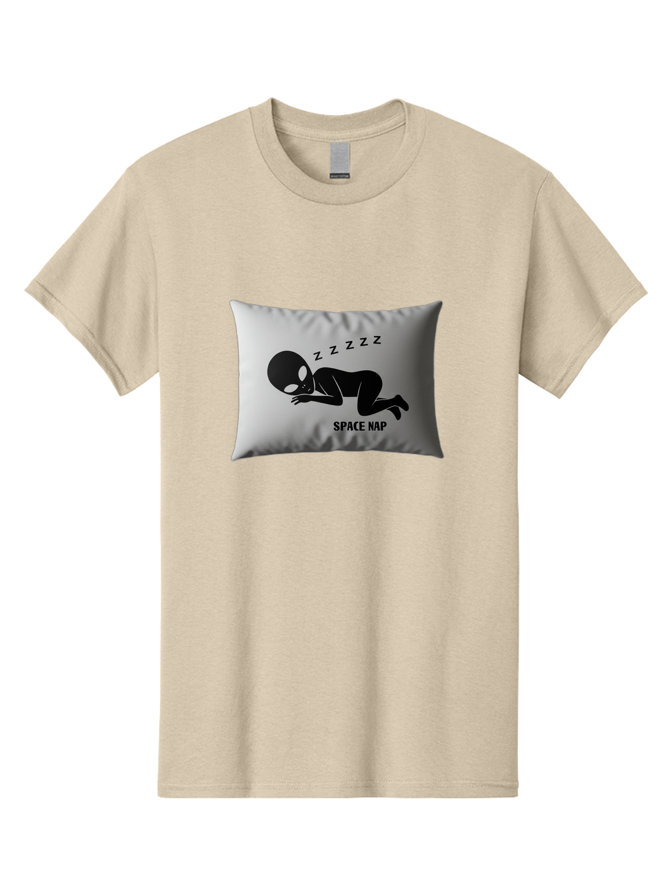 Space-Nap-3 Men'S Graphic Tee, 100% Cotton, Comfortable Casual Summer Wear, Machine Washable, Sleeping Alien, Pillow Design, Funny Gift, Alien Graphic, Space Humor, Zzz Symbol, Funny Pillow, Extraterrestrial Bad668