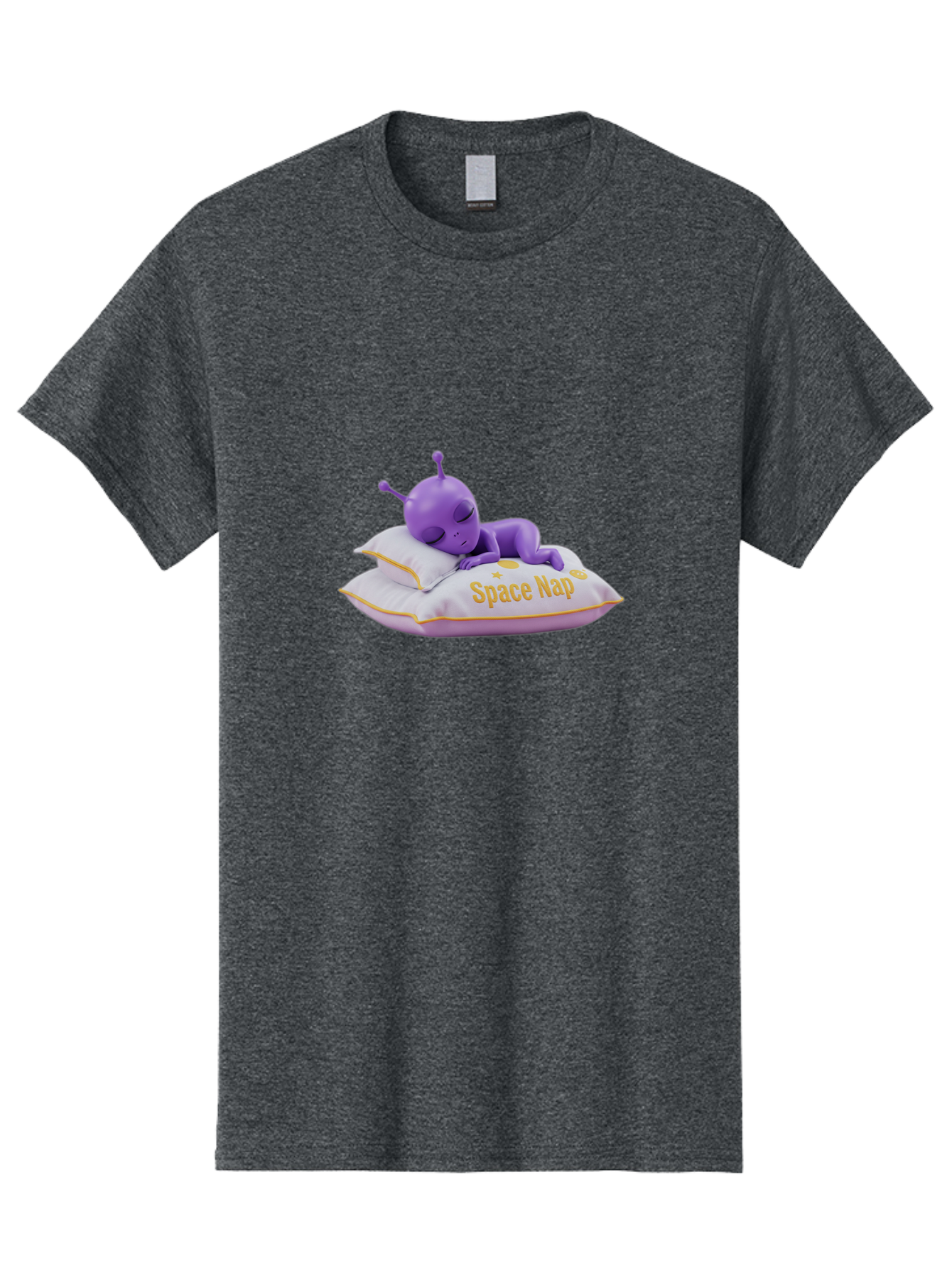 Space-Nap Men'S Graphic Tee, 100% Cotton, Comfortable Casual Summer Wear, Machine Washable, Purple Alien Sleeping On Pillow, Space Nap, Cartoon Character, 3D Illustration, Funny Alien, Resting In Space, Cute Extraterrestrial, Bad673
