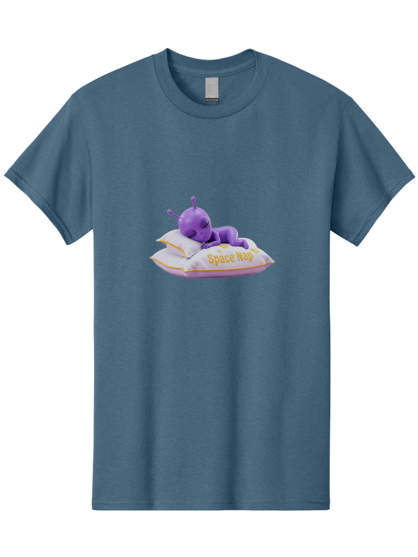 Space-Nap Men'S Graphic Tee, 100% Cotton, Comfortable Casual Summer Wear, Machine Washable, Purple Alien Sleeping On Pillow, Space Nap, Cartoon Character, 3D Illustration, Funny Alien, Resting In Space, Cute Extraterrestrial, Bad673