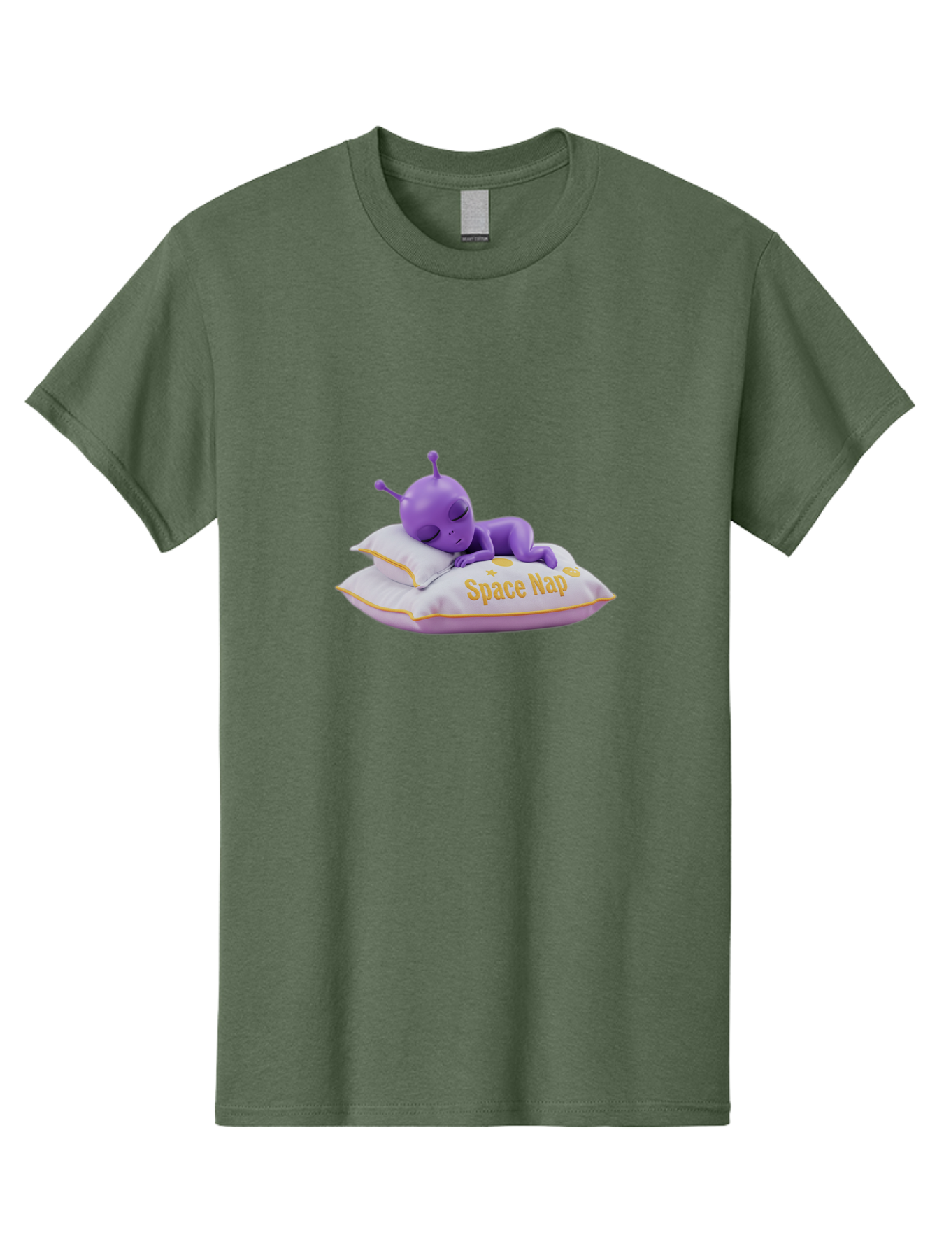 Space-Nap Men'S Graphic Tee, 100% Cotton, Comfortable Casual Summer Wear, Machine Washable, Purple Alien Sleeping On Pillow, Space Nap, Cartoon Character, 3D Illustration, Funny Alien, Resting In Space, Cute Extraterrestrial, Bad673