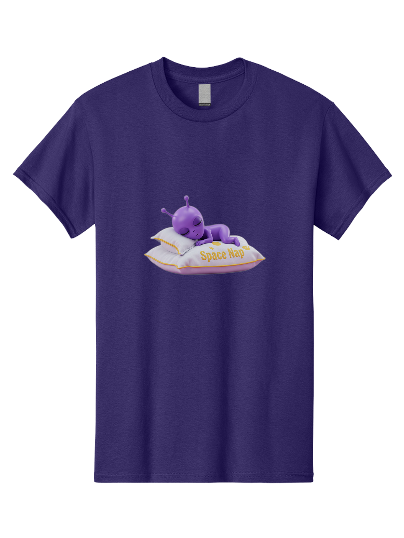 Space-Nap Men'S Graphic Tee, 100% Cotton, Comfortable Casual Summer Wear, Machine Washable, Purple Alien Sleeping On Pillow, Space Nap, Cartoon Character, 3D Illustration, Funny Alien, Resting In Space, Cute Extraterrestrial, Bad673