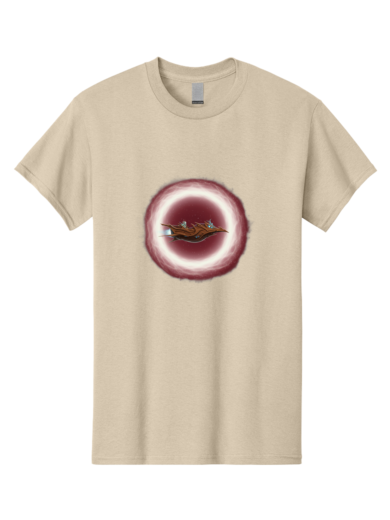 Spacecraft-In-Circle Men'S Graphic Tee, 100% Cotton, Comfortable Casual Summer Wear, Machine Washable, Sci-Fi Spaceship, Spaceship Interior, Fantasy Artwork, Space Travel, Futuristic Design, Starry Night Sky, Digital Illustration, Bad674