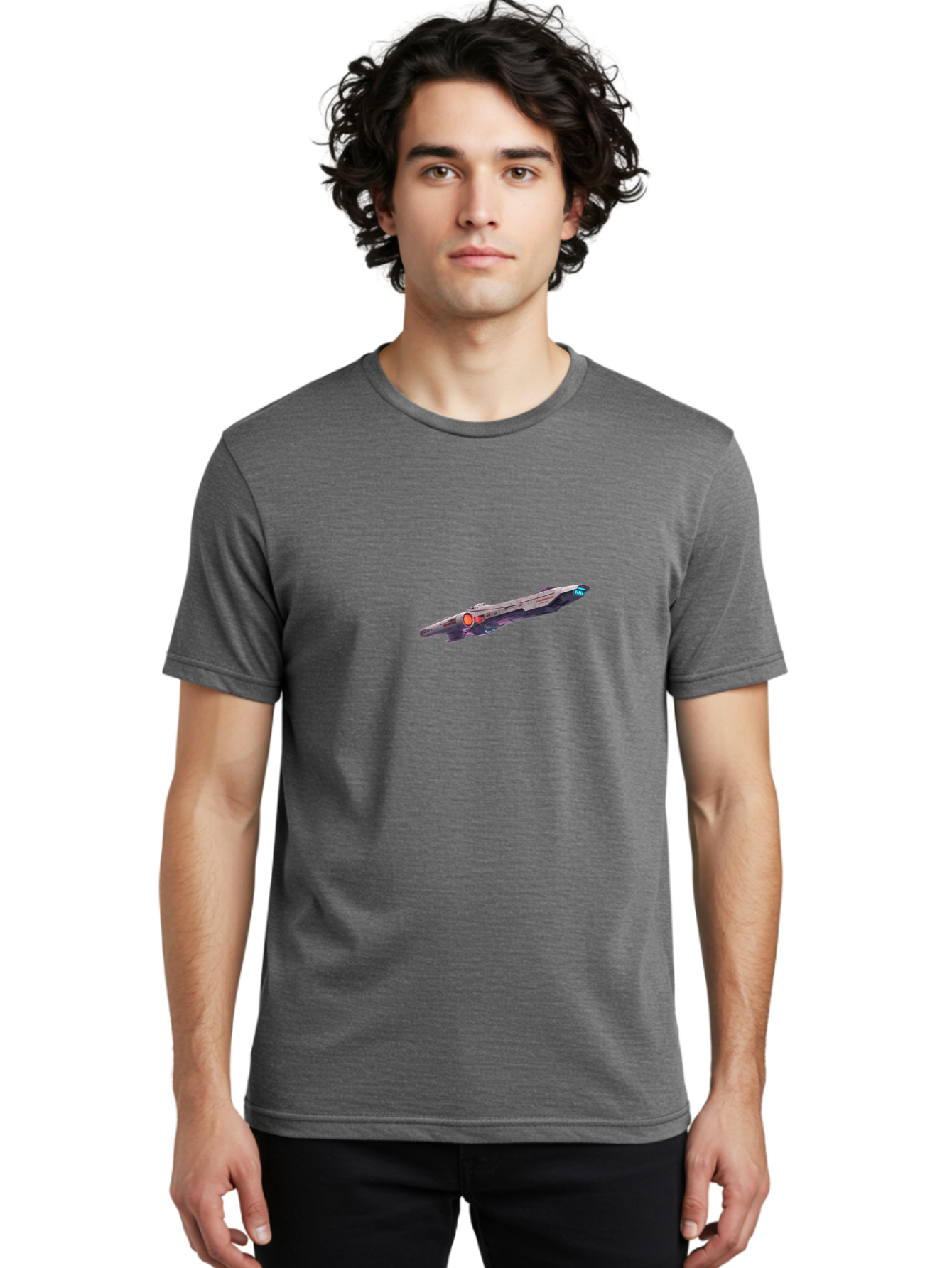 Spaceship-Vector-Graphic Men'S Graphic Tee, 100% Cotton, Comfortable Casual Summer Wear, Machine Washable, Futuristic Spaceship, Sci-Fi, Space Exploration, Video Game Graphics, Futuristic Design, Sleek Spaceship, Modern Technology, Bad676