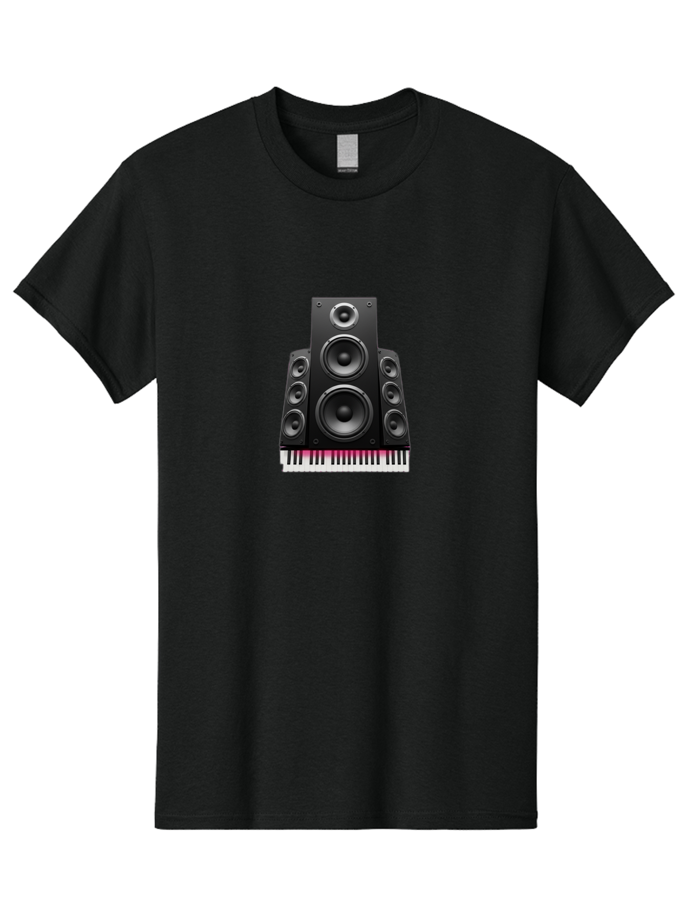 Speakers-And-Piano-Keys Men'S Graphic Tee, 100% Cotton, Comfortable Casual Summer Wear, Machine Washable, Speaker System, Audio Equipment, Sound Technology, Music Production, Home Theater, Sound Waves, Music Keys, Piano Keyboard, Bad677