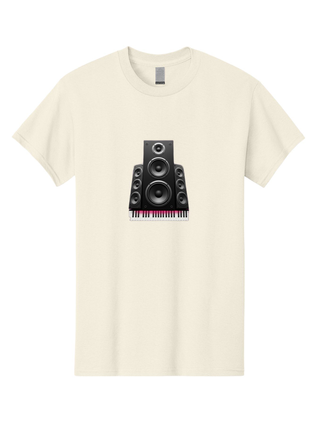 Speakers-And-Piano-Keys Men'S Graphic Tee, 100% Cotton, Comfortable Casual Summer Wear, Machine Washable, Speaker System, Audio Equipment, Sound Technology, Music Production, Home Theater, Sound Waves, Music Keys, Piano Keyboard, Bad677