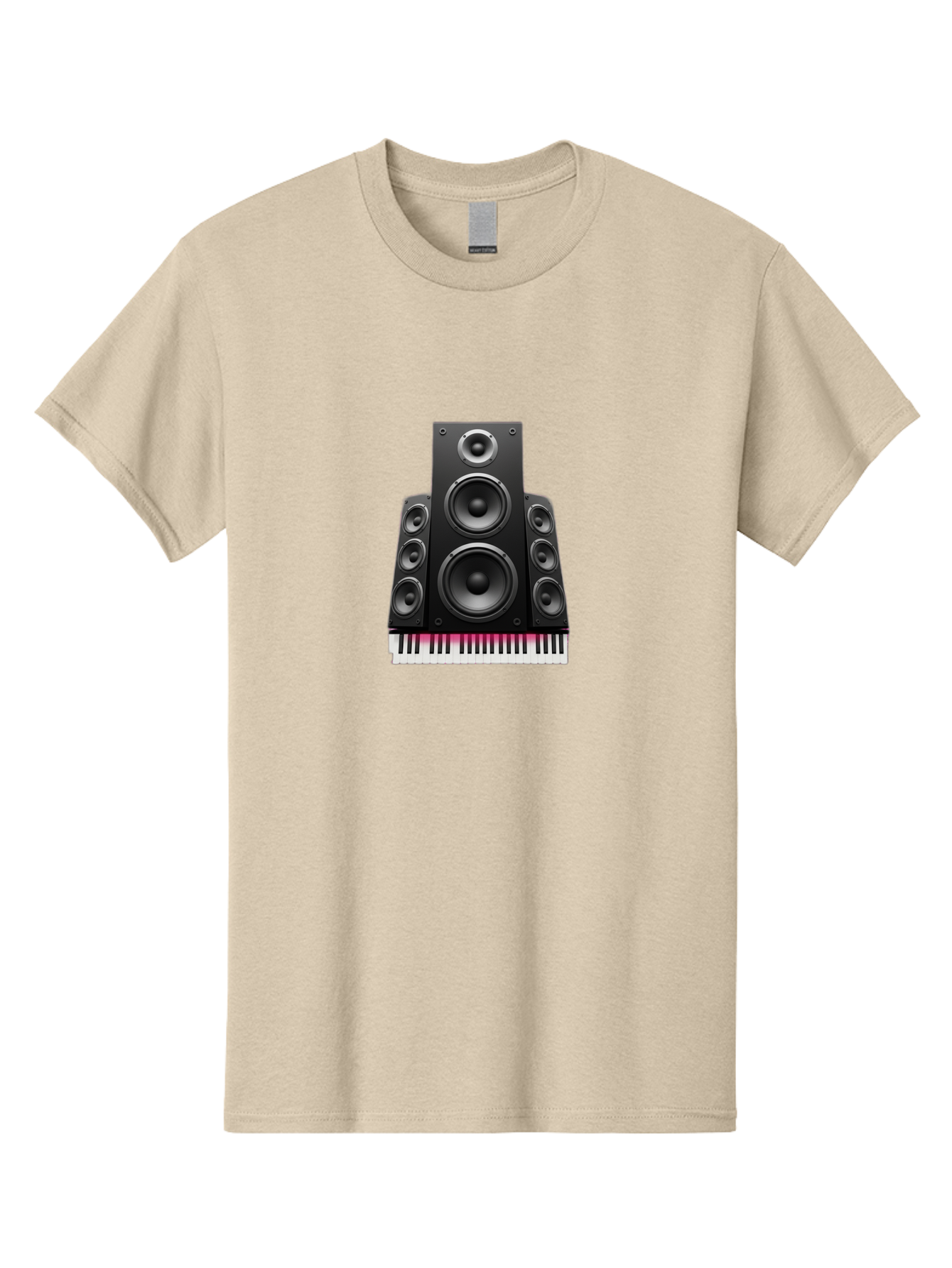 Speakers-And-Piano-Keys Men'S Graphic Tee, 100% Cotton, Comfortable Casual Summer Wear, Machine Washable, Speaker System, Audio Equipment, Sound Technology, Music Production, Home Theater, Sound Waves, Music Keys, Piano Keyboard, Bad677