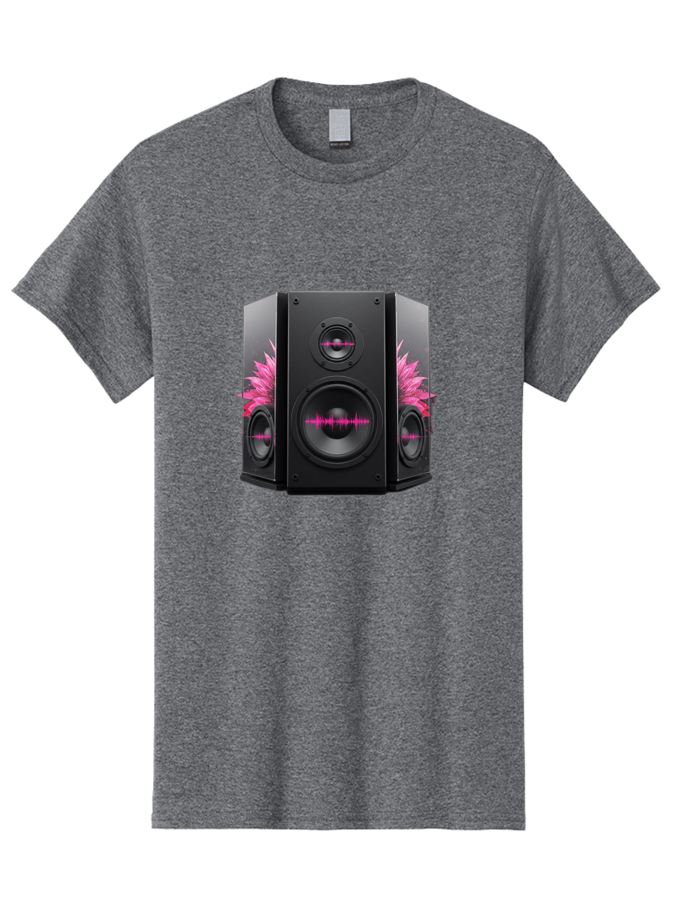 Speakers-With-Pink-Sound-Waves Men'S Graphic Tee, 100% Cotton, Comfortable Casual Summer Wear, Machine Washable, High-Quality Sound Systems, Sleek Designs, Speaker Customization, Vibrant Pink Graphics, Music Technology, Sound Waves Bad678