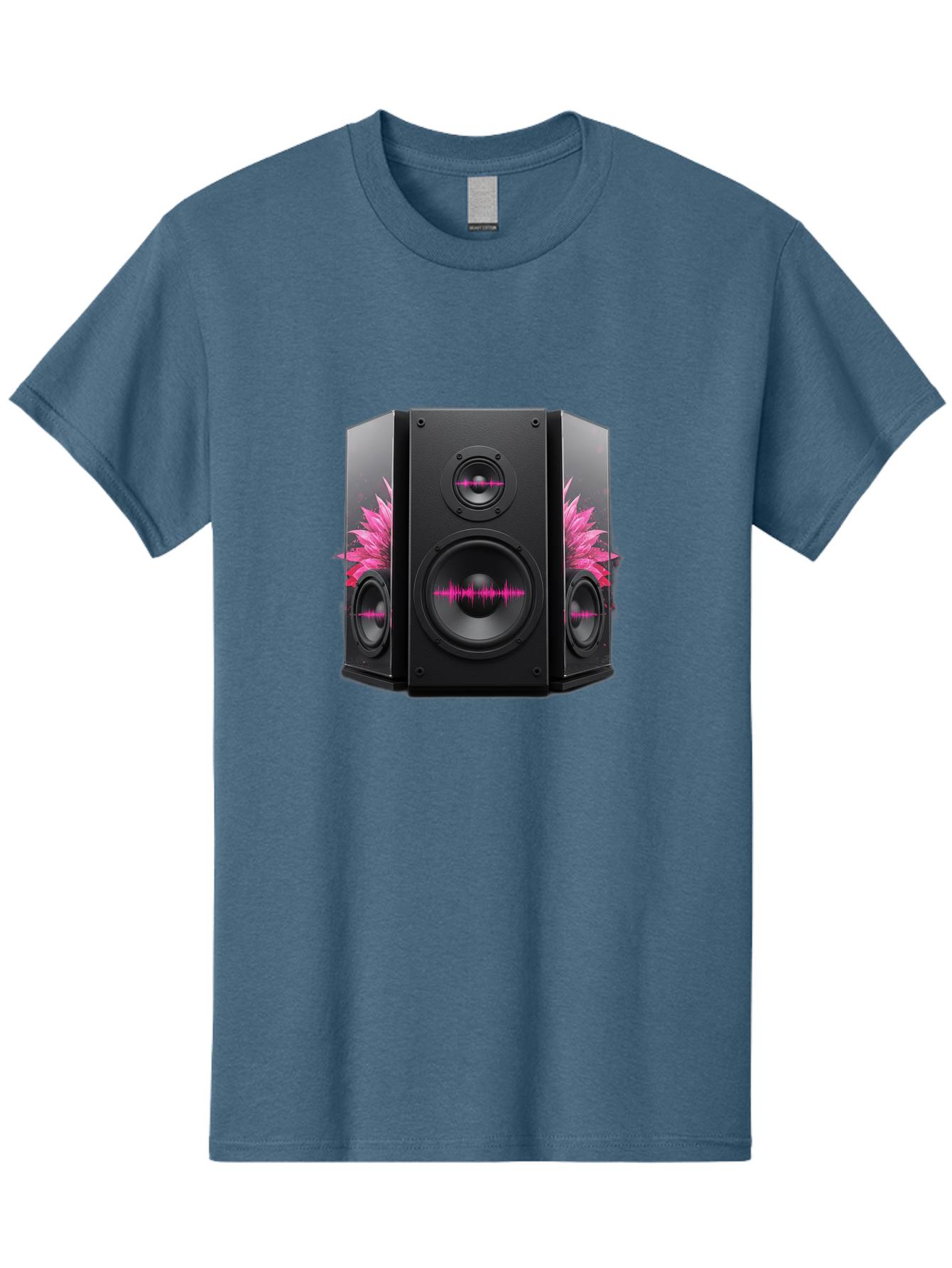 Speakers-With-Pink-Sound-Waves Men'S Graphic Tee, 100% Cotton, Comfortable Casual Summer Wear, Machine Washable, High-Quality Sound Systems, Sleek Designs, Speaker Customization, Vibrant Pink Graphics, Music Technology, Sound Waves Bad678