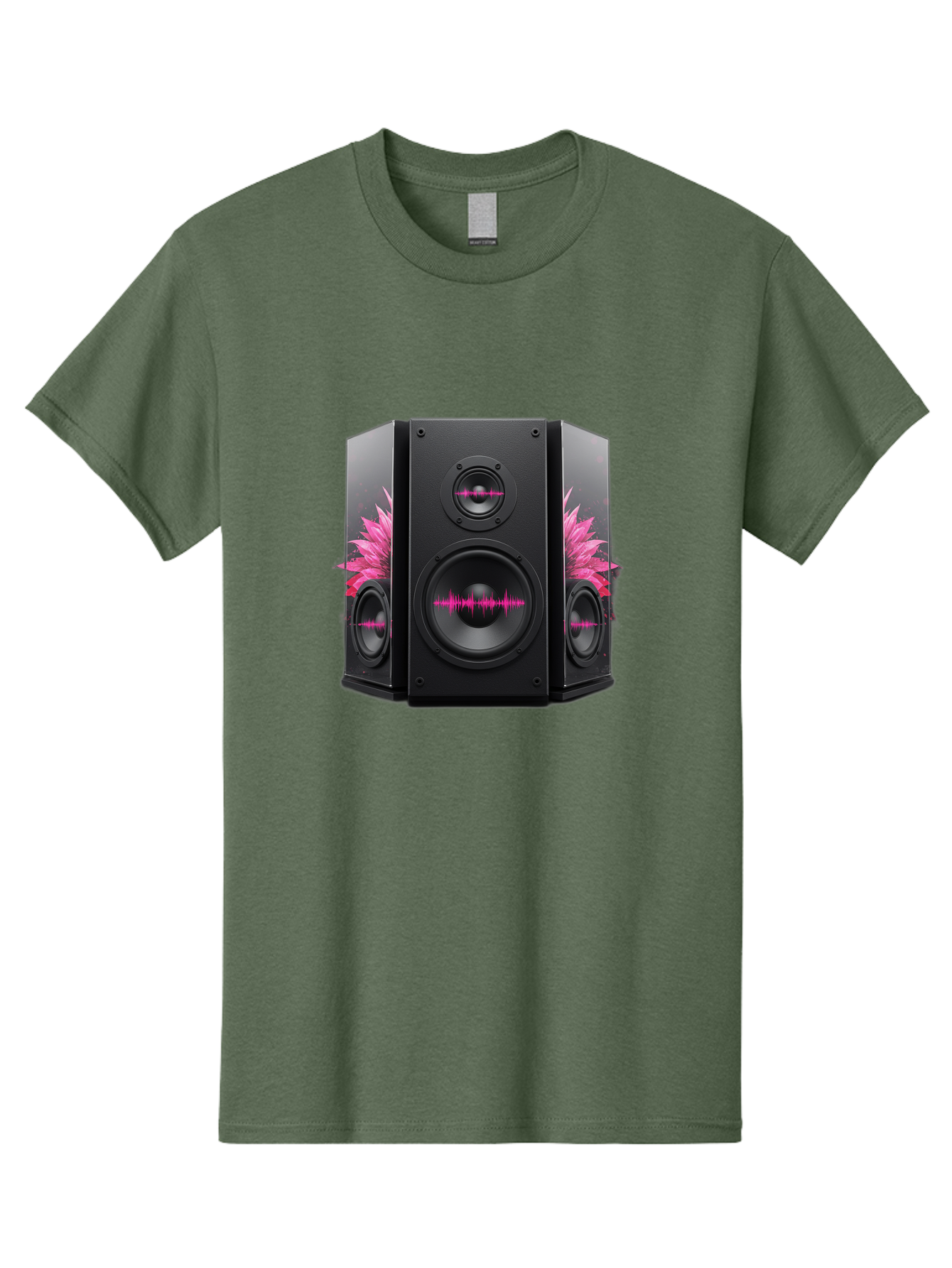 Speakers-With-Pink-Sound-Waves Men'S Graphic Tee, 100% Cotton, Comfortable Casual Summer Wear, Machine Washable, High-Quality Sound Systems, Sleek Designs, Speaker Customization, Vibrant Pink Graphics, Music Technology, Sound Waves Bad678