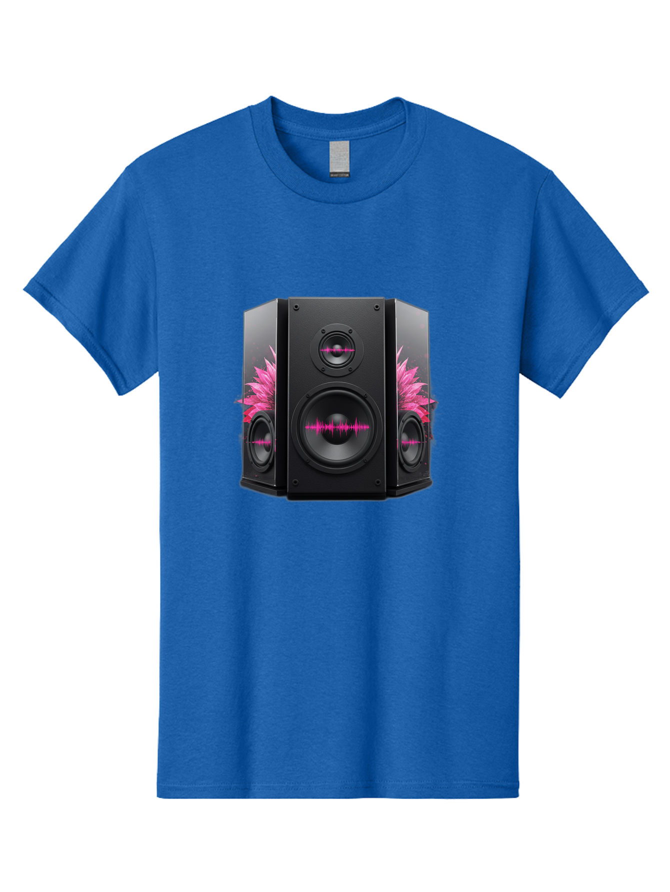 Speakers-With-Pink-Sound-Waves Men'S Graphic Tee, 100% Cotton, Comfortable Casual Summer Wear, Machine Washable, High-Quality Sound Systems, Sleek Designs, Speaker Customization, Vibrant Pink Graphics, Music Technology, Sound Waves Bad678