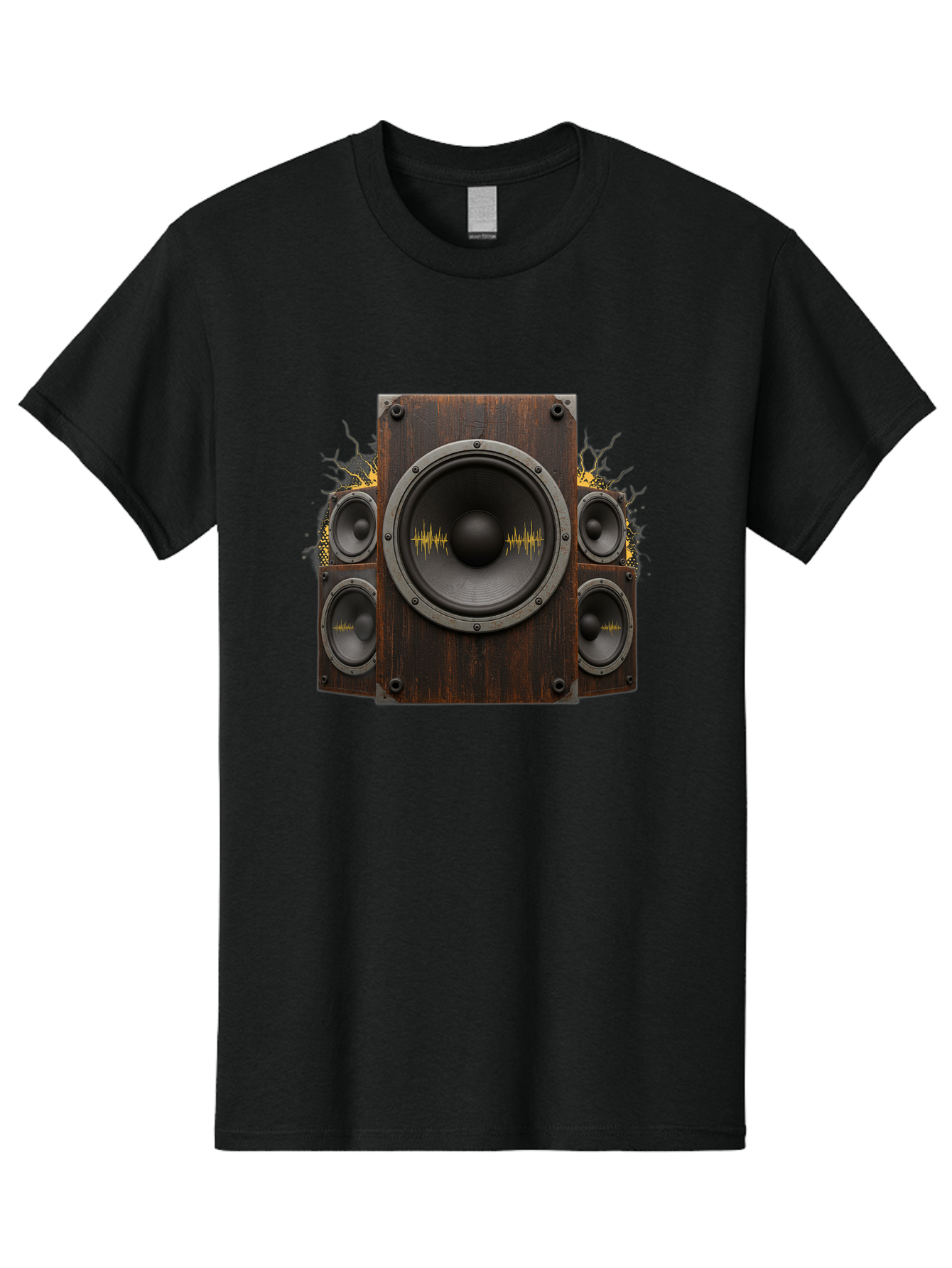 Speakers-With-Soundwaves Men'S Graphic Tee, 100% Cotton, Comfortable Casual Summer Wear, Machine Washable, Wooden Speakers, Sound Waves, Audio Equipment, Music Technology, Sound System, Vibrant Sound, Dynamic Audio Bad679