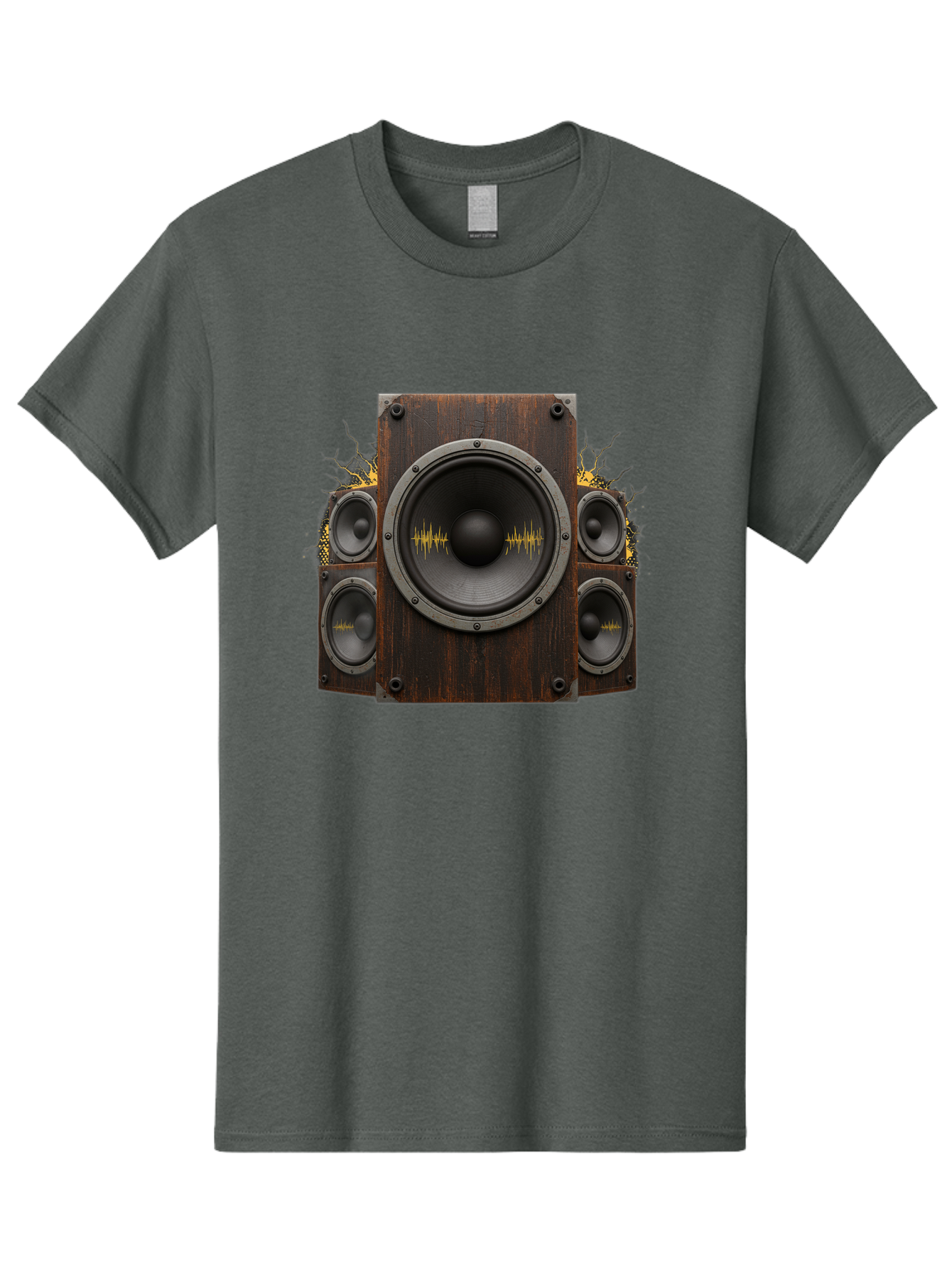 Speakers-With-Soundwaves Men'S Graphic Tee, 100% Cotton, Comfortable Casual Summer Wear, Machine Washable, Wooden Speakers, Sound Waves, Audio Equipment, Music Technology, Sound System, Vibrant Sound, Dynamic Audio Bad679