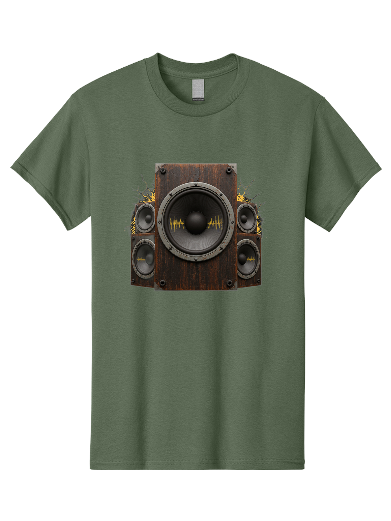 Speakers-With-Soundwaves Men'S Graphic Tee, 100% Cotton, Comfortable Casual Summer Wear, Machine Washable, Wooden Speakers, Sound Waves, Audio Equipment, Music Technology, Sound System, Vibrant Sound, Dynamic Audio Bad679