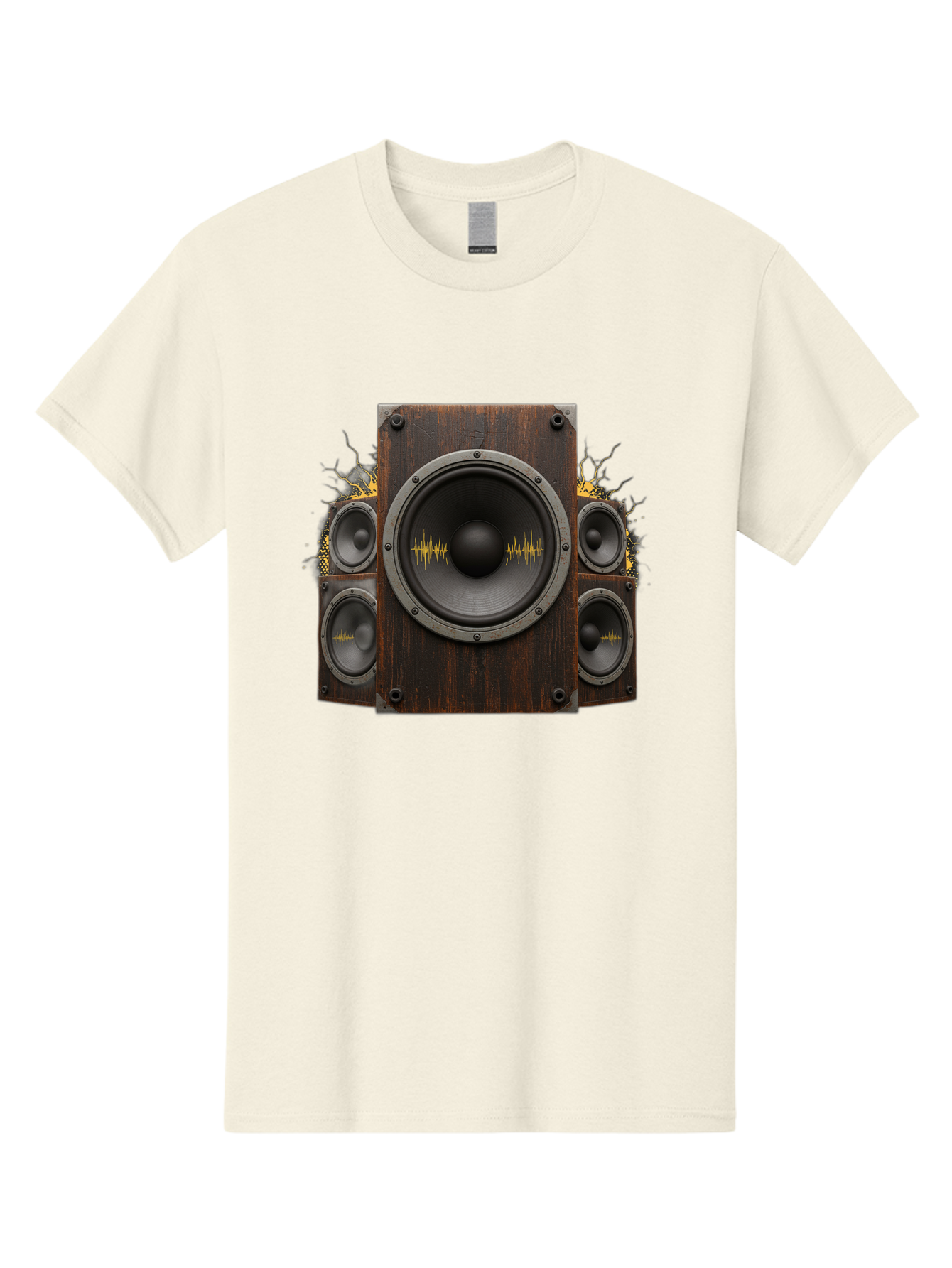 Speakers-With-Soundwaves Men'S Graphic Tee, 100% Cotton, Comfortable Casual Summer Wear, Machine Washable, Wooden Speakers, Sound Waves, Audio Equipment, Music Technology, Sound System, Vibrant Sound, Dynamic Audio Bad679