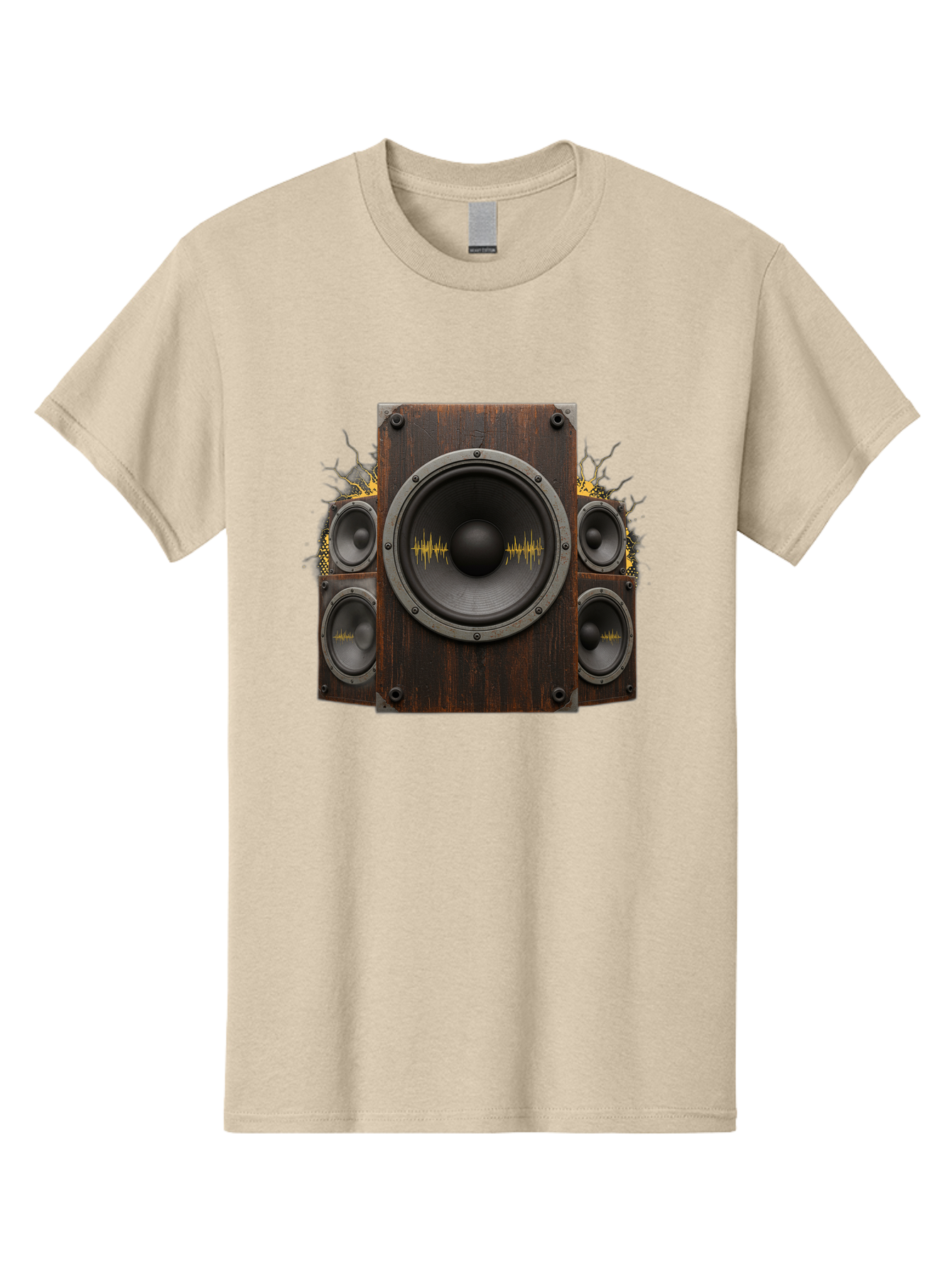 Speakers-With-Soundwaves Men'S Graphic Tee, 100% Cotton, Comfortable Casual Summer Wear, Machine Washable, Wooden Speakers, Sound Waves, Audio Equipment, Music Technology, Sound System, Vibrant Sound, Dynamic Audio Bad679
