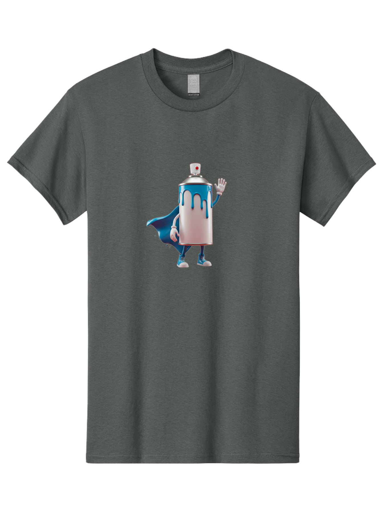Spray-Can-1 Men'S Graphic Tee, 100% Cotton, Comfortable Casual Summer Wear, Machine Washable, Spray Can Character, Cartoon Style, Street Art, Graffiti, Superhero, Blue Paint, Creative Design, Artistic Expression, Urban Culture, Vibrant Colors, Bad684