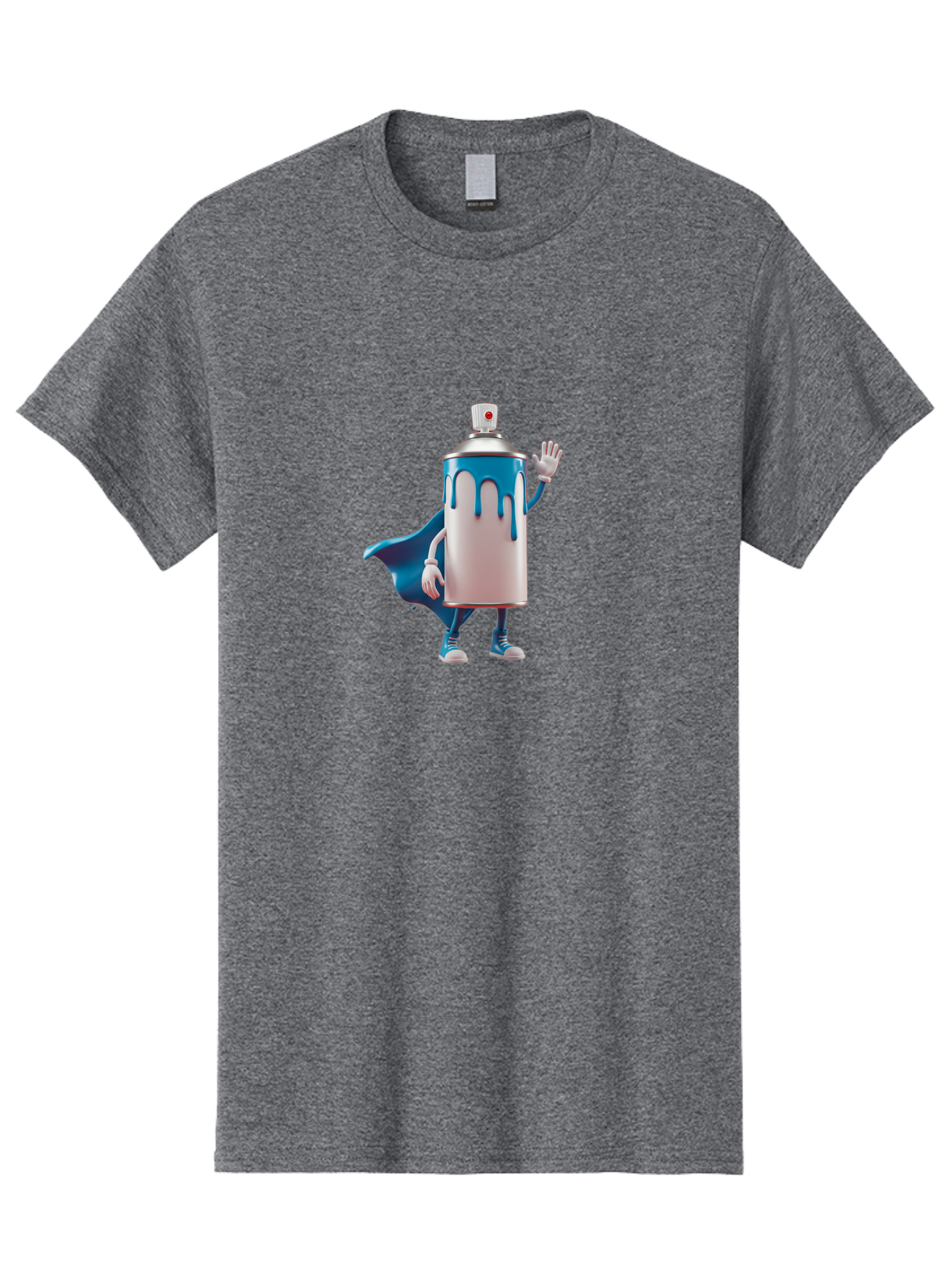 Spray-Can-1 Men'S Graphic Tee, 100% Cotton, Comfortable Casual Summer Wear, Machine Washable, Spray Can Character, Cartoon Style, Street Art, Graffiti, Superhero, Blue Paint, Creative Design, Artistic Expression, Urban Culture, Vibrant Colors, Bad684