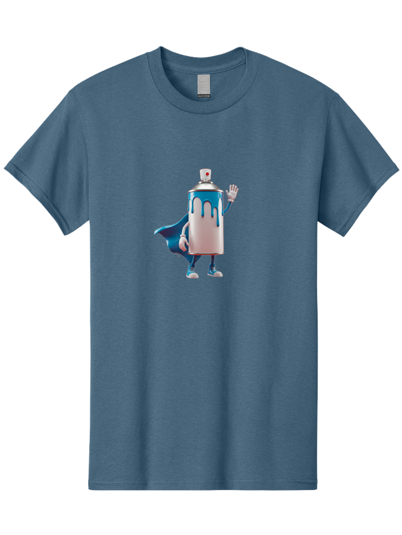 Spray-Can-1 Men'S Graphic Tee, 100% Cotton, Comfortable Casual Summer Wear, Machine Washable, Spray Can Character, Cartoon Style, Street Art, Graffiti, Superhero, Blue Paint, Creative Design, Artistic Expression, Urban Culture, Vibrant Colors, Bad684