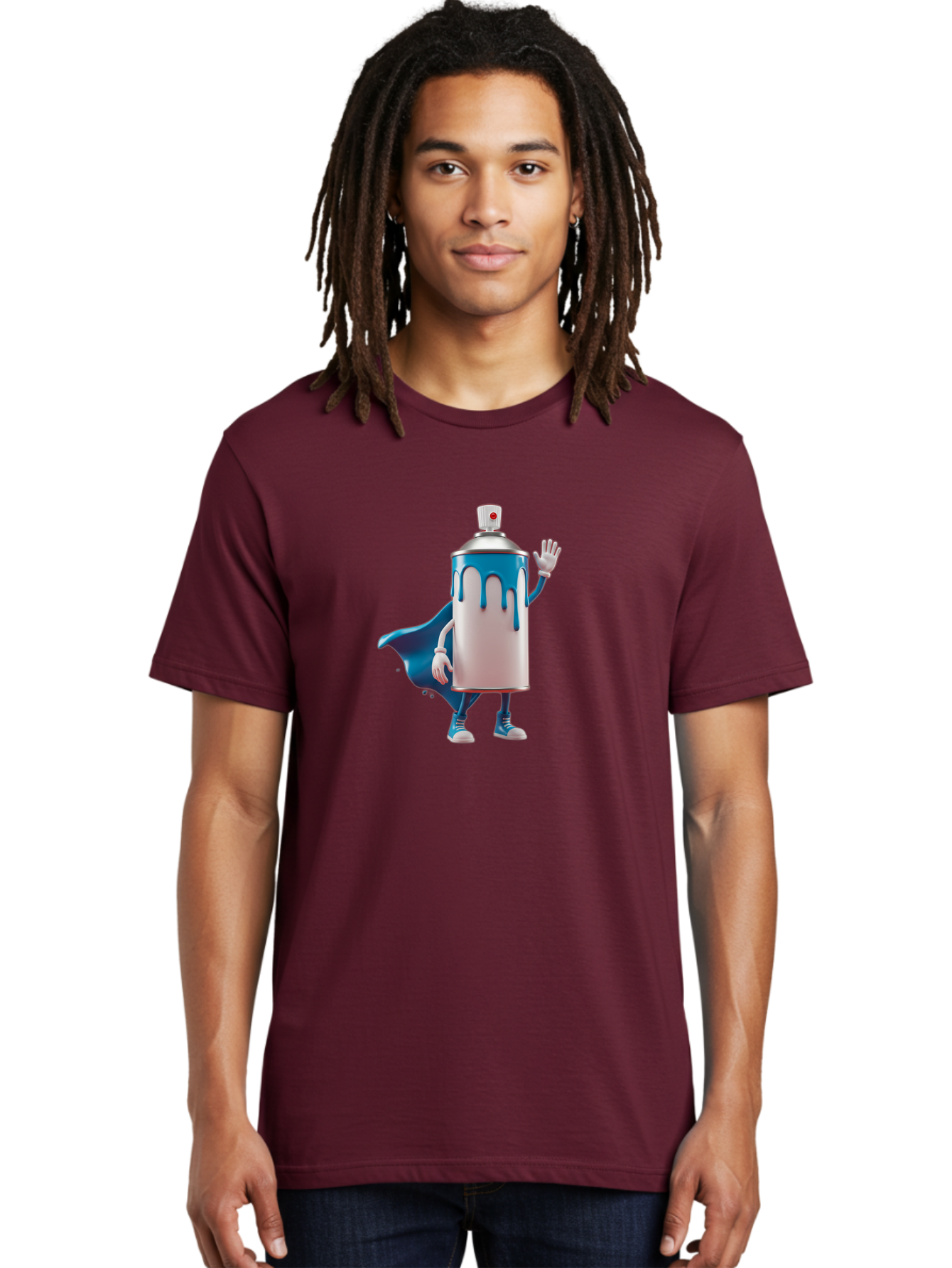 Spray-Can-1 Men'S Graphic Tee, 100% Cotton, Comfortable Casual Summer Wear, Machine Washable, Spray Can Character, Cartoon Style, Street Art, Graffiti, Superhero, Blue Paint, Creative Design, Artistic Expression, Urban Culture, Vibrant Colors, Bad684