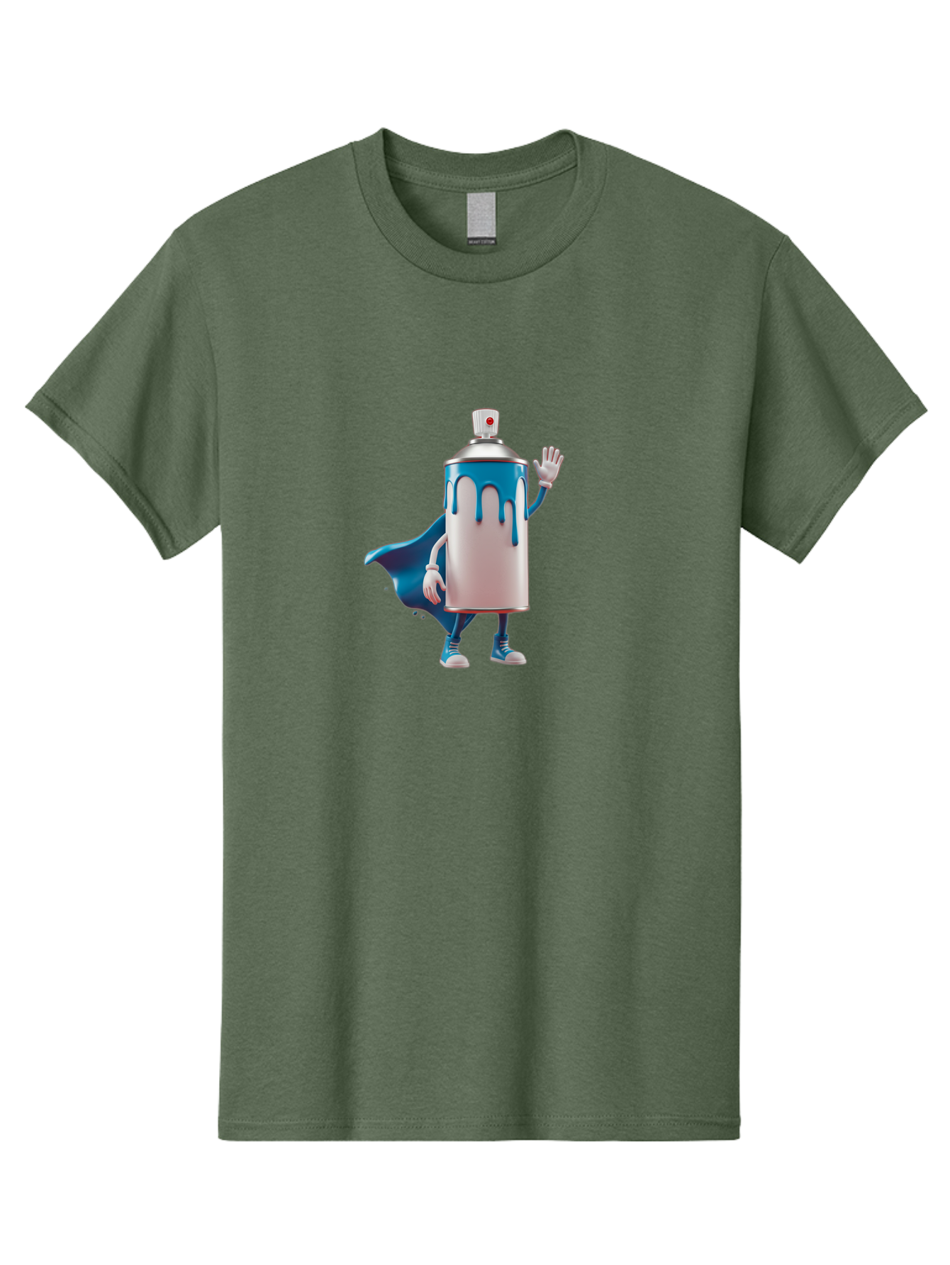 Spray-Can-1 Men'S Graphic Tee, 100% Cotton, Comfortable Casual Summer Wear, Machine Washable, Spray Can Character, Cartoon Style, Street Art, Graffiti, Superhero, Blue Paint, Creative Design, Artistic Expression, Urban Culture, Vibrant Colors, Bad684