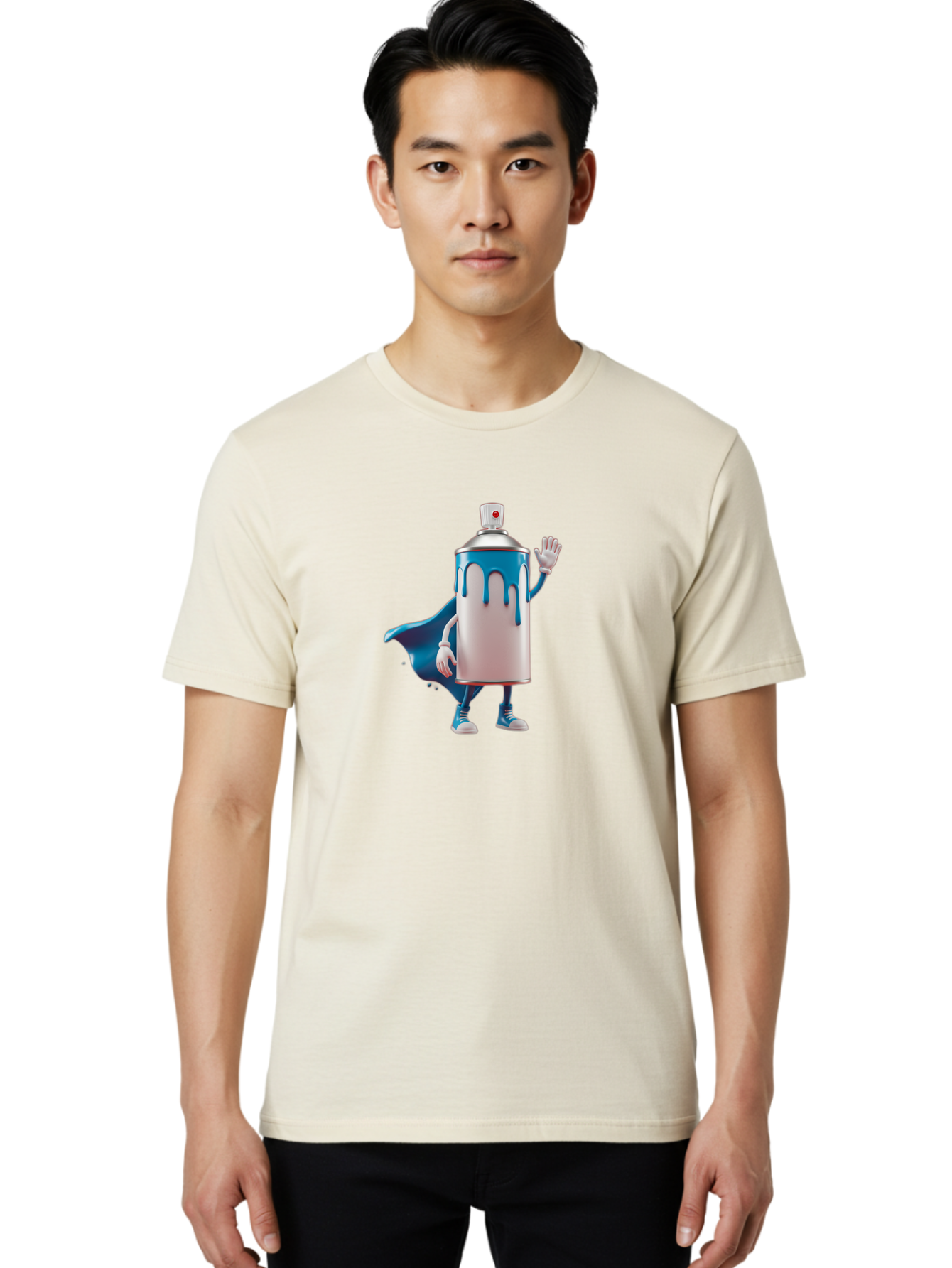 Spray-Can-1 Men'S Graphic Tee, 100% Cotton, Comfortable Casual Summer Wear, Machine Washable, Spray Can Character, Cartoon Style, Street Art, Graffiti, Superhero, Blue Paint, Creative Design, Artistic Expression, Urban Culture, Vibrant Colors, Bad684