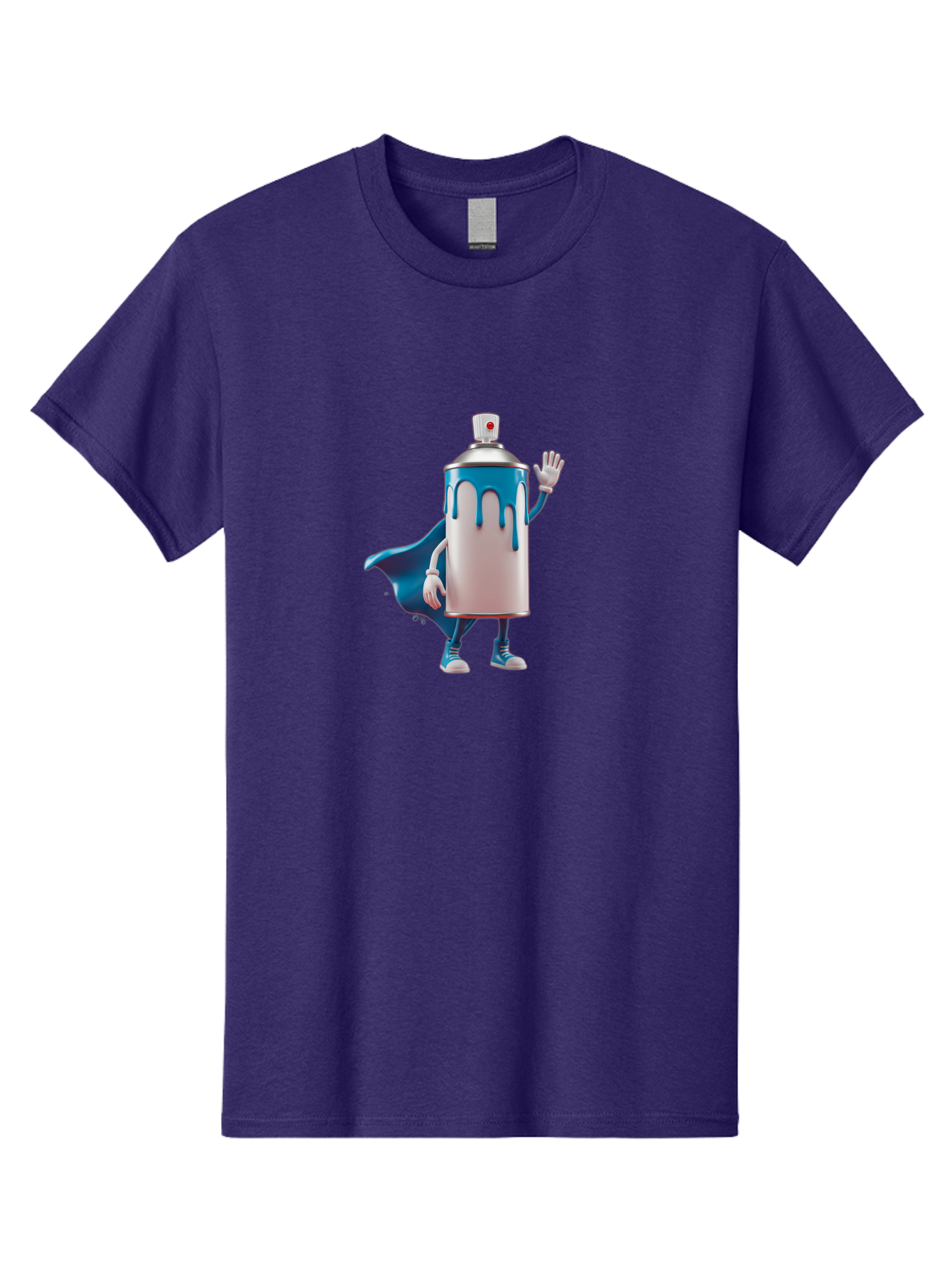 Spray-Can-1 Men'S Graphic Tee, 100% Cotton, Comfortable Casual Summer Wear, Machine Washable, Spray Can Character, Cartoon Style, Street Art, Graffiti, Superhero, Blue Paint, Creative Design, Artistic Expression, Urban Culture, Vibrant Colors, Bad684