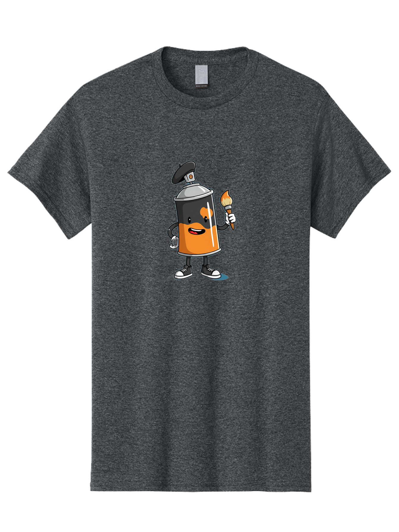Spray-Can-2 Men'S Graphic Tee, 100% Cotton, Comfortable Casual Summer Wear, Machine Washable, Cartoon Spray Can, Street Art, Graffiti, Urban Culture, Creative Expression, Artistic Character, Vibrant Orange, Black And White Sneakers, Bad685