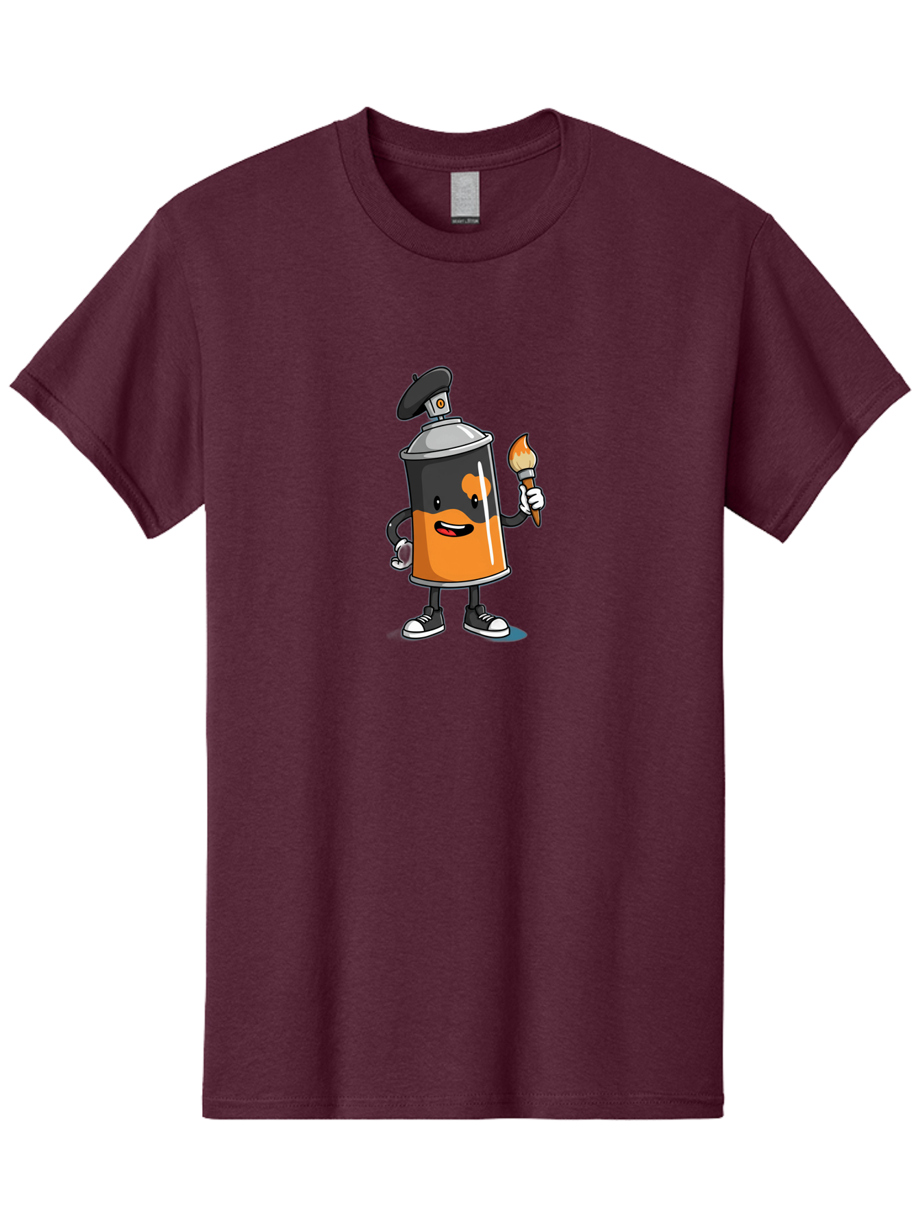 Spray-Can-2 Men'S Graphic Tee, 100% Cotton, Comfortable Casual Summer Wear, Machine Washable, Cartoon Spray Can, Street Art, Graffiti, Urban Culture, Creative Expression, Artistic Character, Vibrant Orange, Black And White Sneakers, Bad685