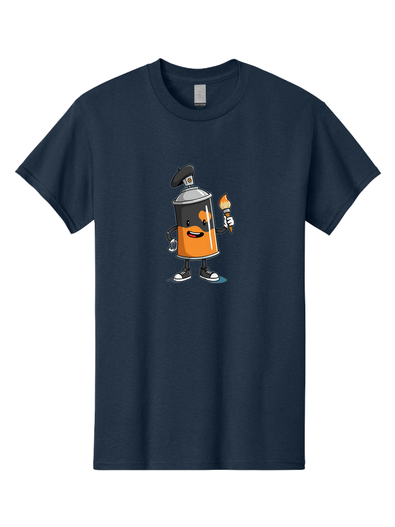 Spray-Can-2 Men'S Graphic Tee, 100% Cotton, Comfortable Casual Summer Wear, Machine Washable, Cartoon Spray Can, Street Art, Graffiti, Urban Culture, Creative Expression, Artistic Character, Vibrant Orange, Black And White Sneakers, Bad685