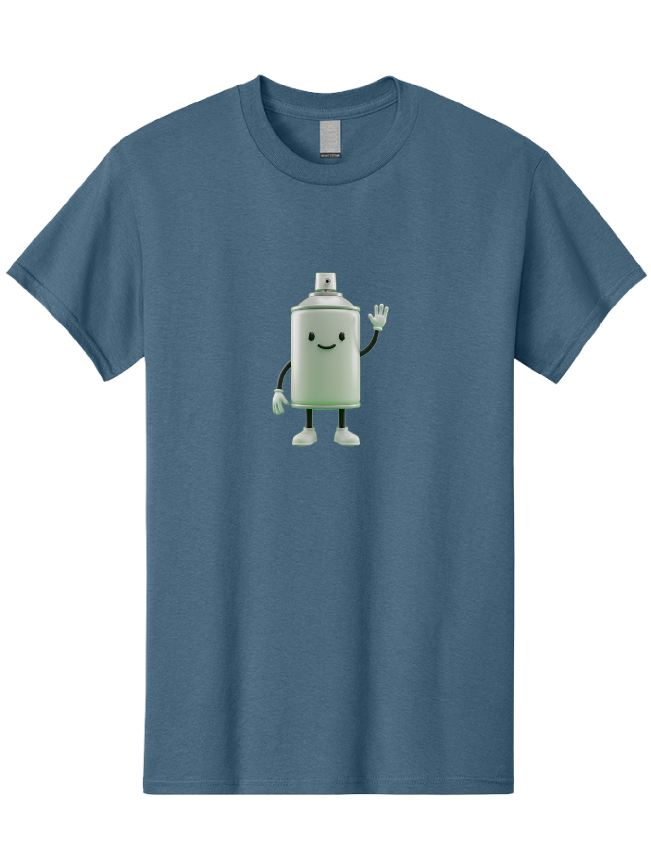Spray-Can-Character-1 Men'S Graphic Tee, 100% Cotton, Comfortable Casual Summer Wear, Machine Washable, Cartoon Spray Can, Smiling Face, Waving Hand, White Gloves, Black Arms And Legs, Friendly Vibe, Animated Can, Humorous Character, Bad686