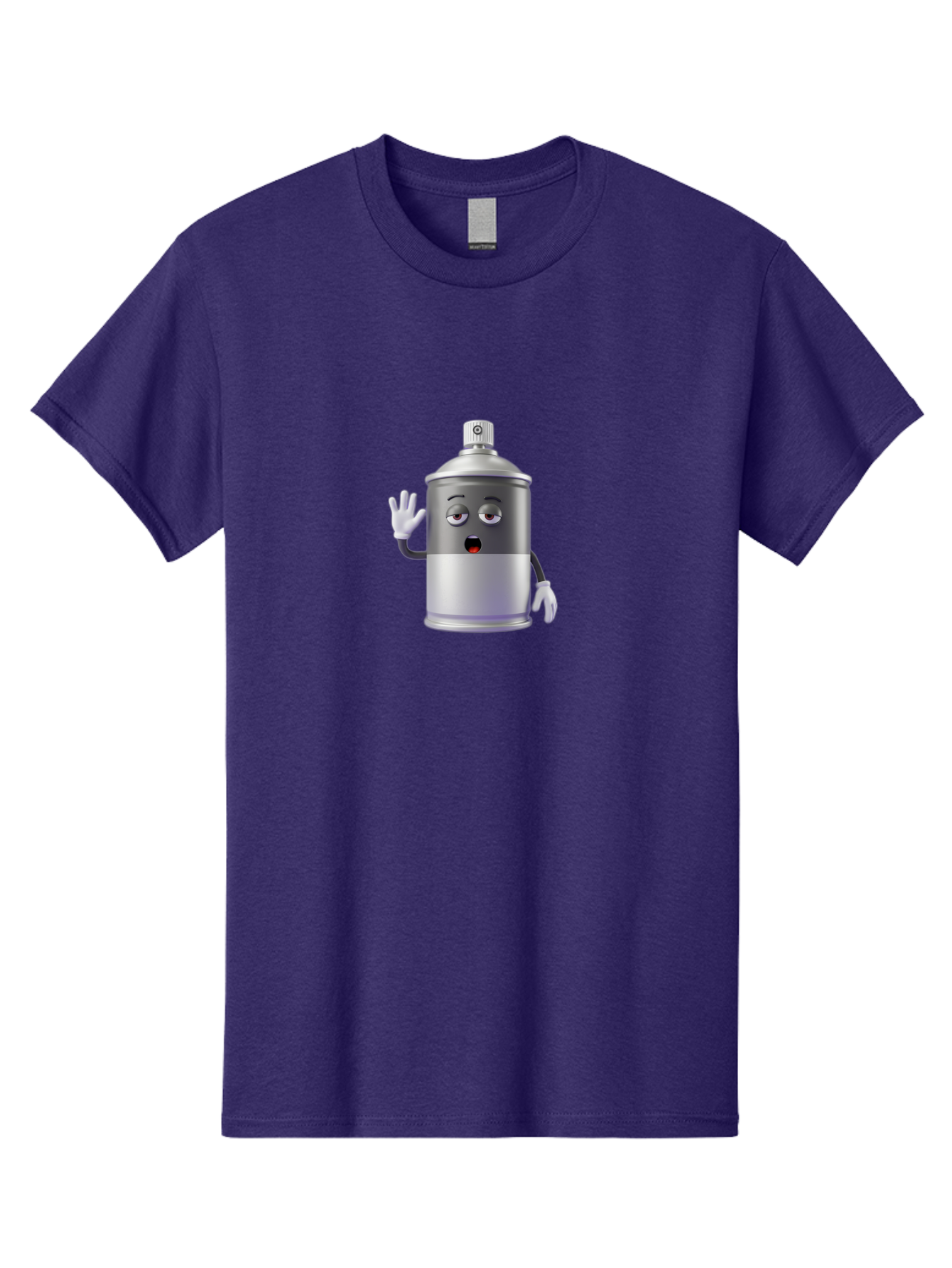 Spray-Can-Character-2 Men'S Graphic Tee, 100% Cotton, Comfortable Casual Summer Wear, Machine Washable, Funny Cartoon Character, Anthropomorphic Spray Can, Gray And White, Waving Hand, Cute Face, Black Eyes, Red Mouth, Bad687
