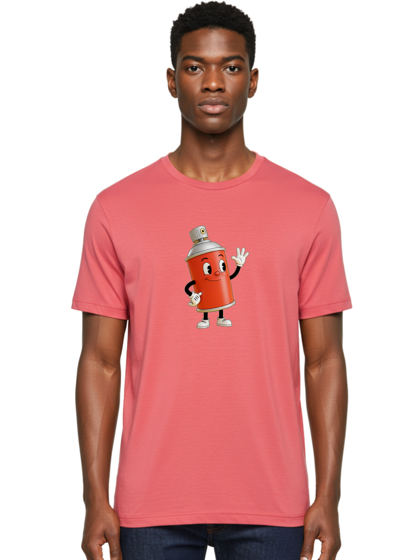 Spray-Can-Character Men'S Graphic Tee, 100% Cotton, Comfortable Casual Summer Wear, Machine Washable, Spray Can Mascot, Cartoon Character, Street Art, Graffiti Can, Friendly Vibe, Positive Gesture, Urban Art Supplies, Creative Expression Bad688