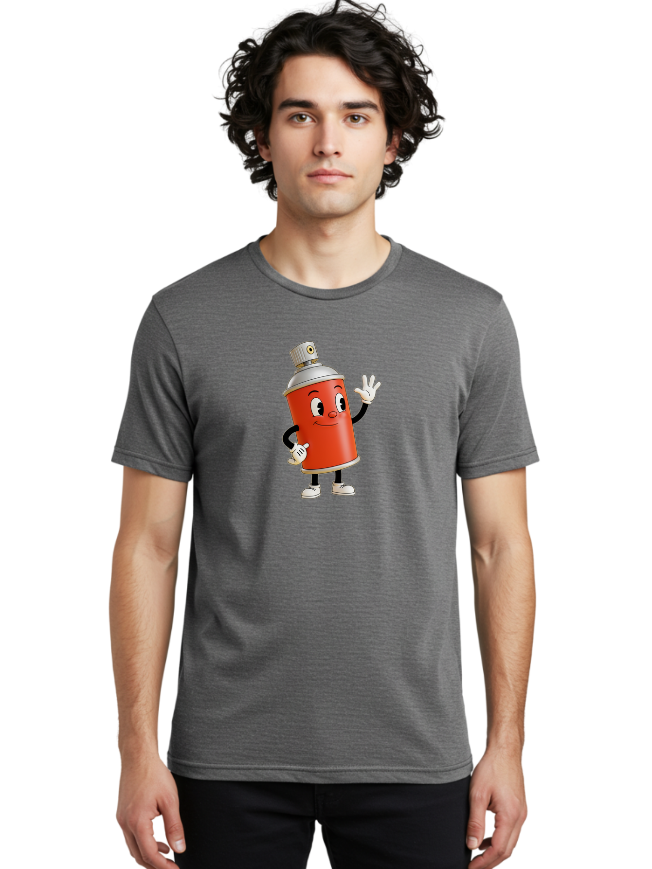 Spray-Can-Character Men'S Graphic Tee, 100% Cotton, Comfortable Casual Summer Wear, Machine Washable, Spray Can Mascot, Cartoon Character, Street Art, Graffiti Can, Friendly Vibe, Positive Gesture, Urban Art Supplies, Creative Expression Bad688