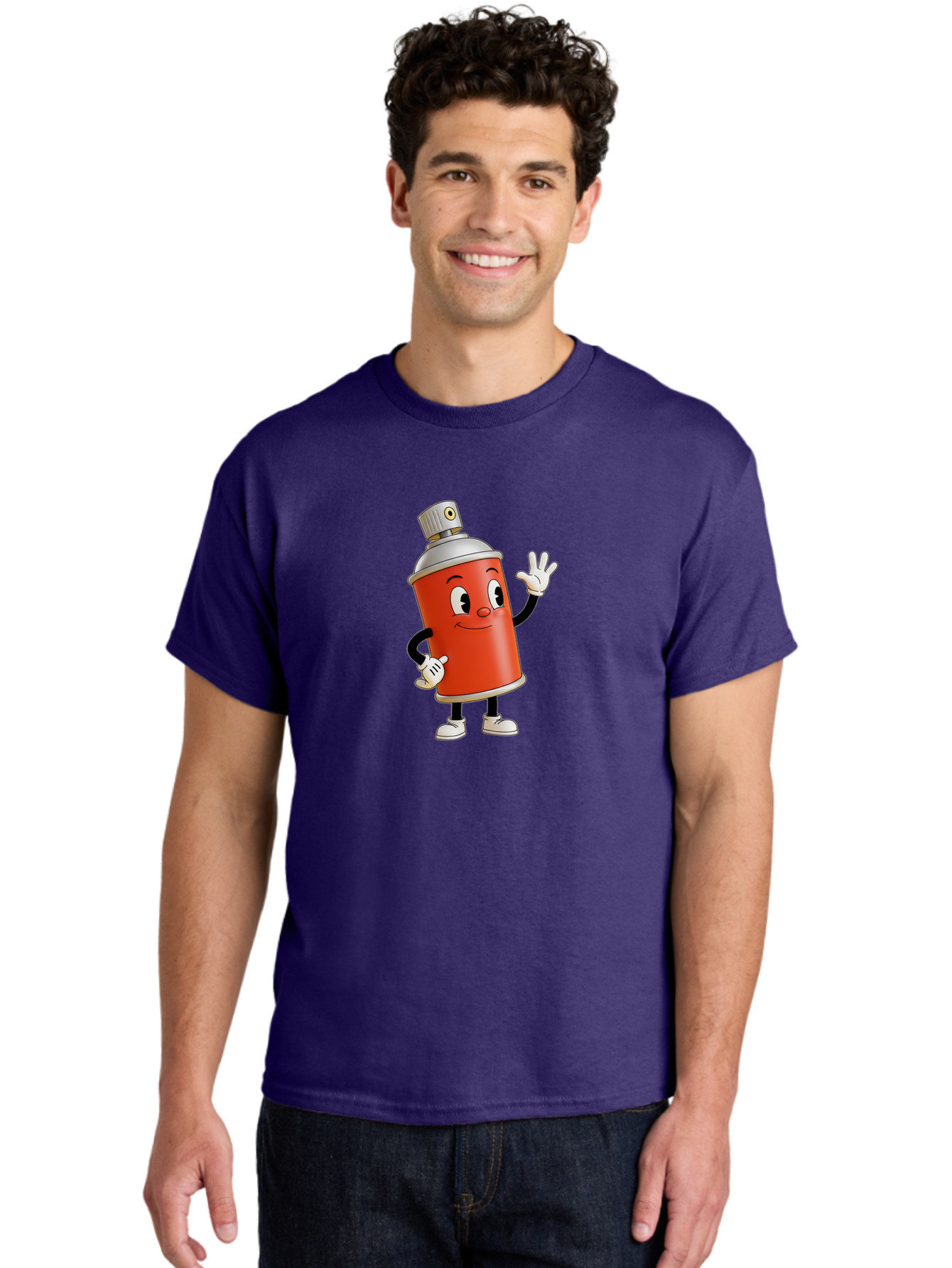 Spray-Can-Character Men'S Graphic Tee, 100% Cotton, Comfortable Casual Summer Wear, Machine Washable, Spray Can Mascot, Cartoon Character, Street Art, Graffiti Can, Friendly Vibe, Positive Gesture, Urban Art Supplies, Creative Expression Bad688