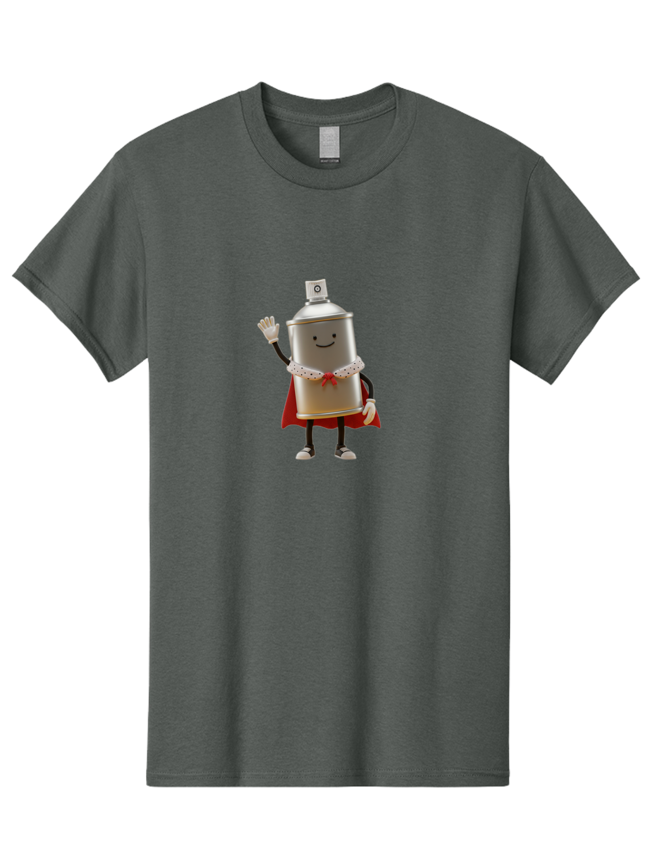 Spray-Can-Hero Men'S Graphic Tee, 100% Cotton, Comfortable Casual Summer Wear, Machine Washable, Spray Can Character, Street Art, Urban Creativity, Silver Can, Red Cape, Friendly Gesture, Cartoon Style, Streetwear Inspiration, Bad689