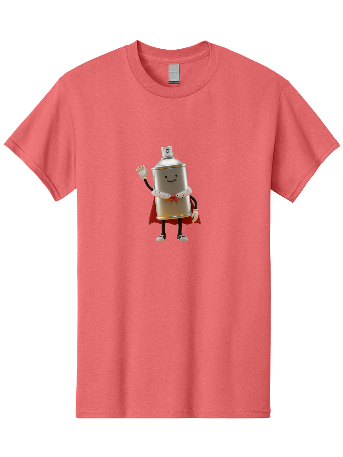 Spray-Can-Hero Men'S Graphic Tee, 100% Cotton, Comfortable Casual Summer Wear, Machine Washable, Spray Can Character, Street Art, Urban Creativity, Silver Can, Red Cape, Friendly Gesture, Cartoon Style, Streetwear Inspiration, Bad689