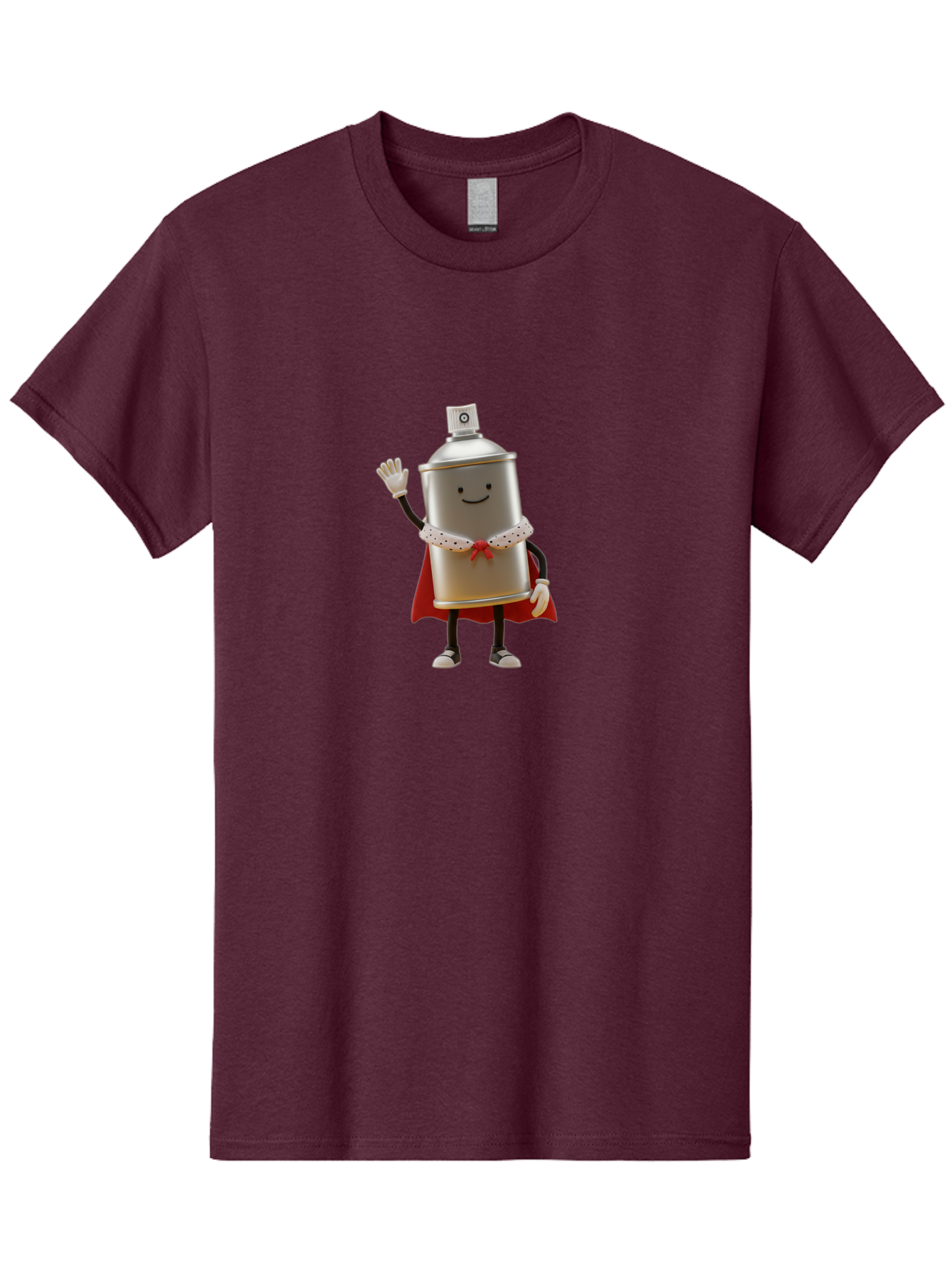 Spray-Can-Hero Men'S Graphic Tee, 100% Cotton, Comfortable Casual Summer Wear, Machine Washable, Spray Can Character, Street Art, Urban Creativity, Silver Can, Red Cape, Friendly Gesture, Cartoon Style, Streetwear Inspiration, Bad689