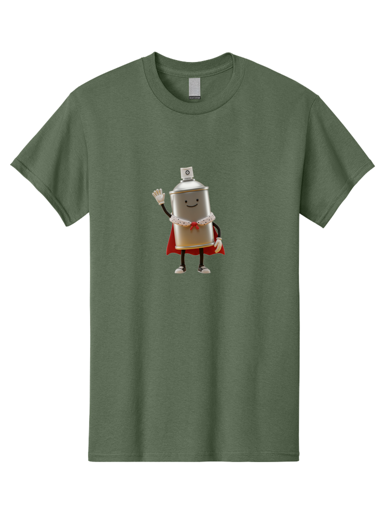 Spray-Can-Hero Men'S Graphic Tee, 100% Cotton, Comfortable Casual Summer Wear, Machine Washable, Spray Can Character, Street Art, Urban Creativity, Silver Can, Red Cape, Friendly Gesture, Cartoon Style, Streetwear Inspiration, Bad689