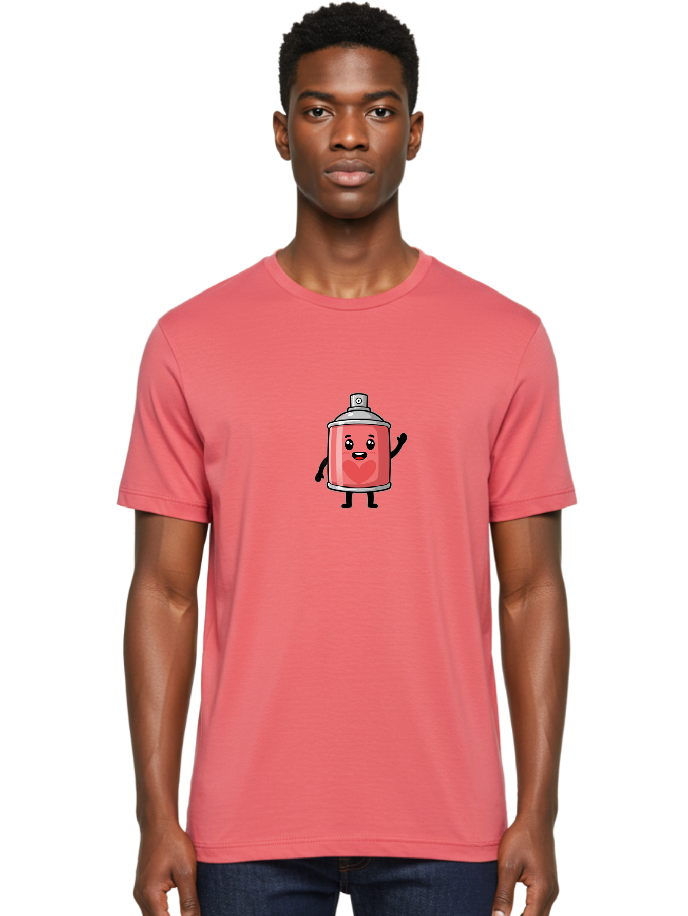 Spray-Can-With-Heart Men'S Graphic Tee, 100% Cotton, Comfortable Casual Summer Wear, Machine Washable, Pink Spray Can, Cartoon Character, Smiling Face, Heart Symbol, Graffiti Art, Street Art, Urban Culture, Artistic Expression, Happy Vibe, Bad690