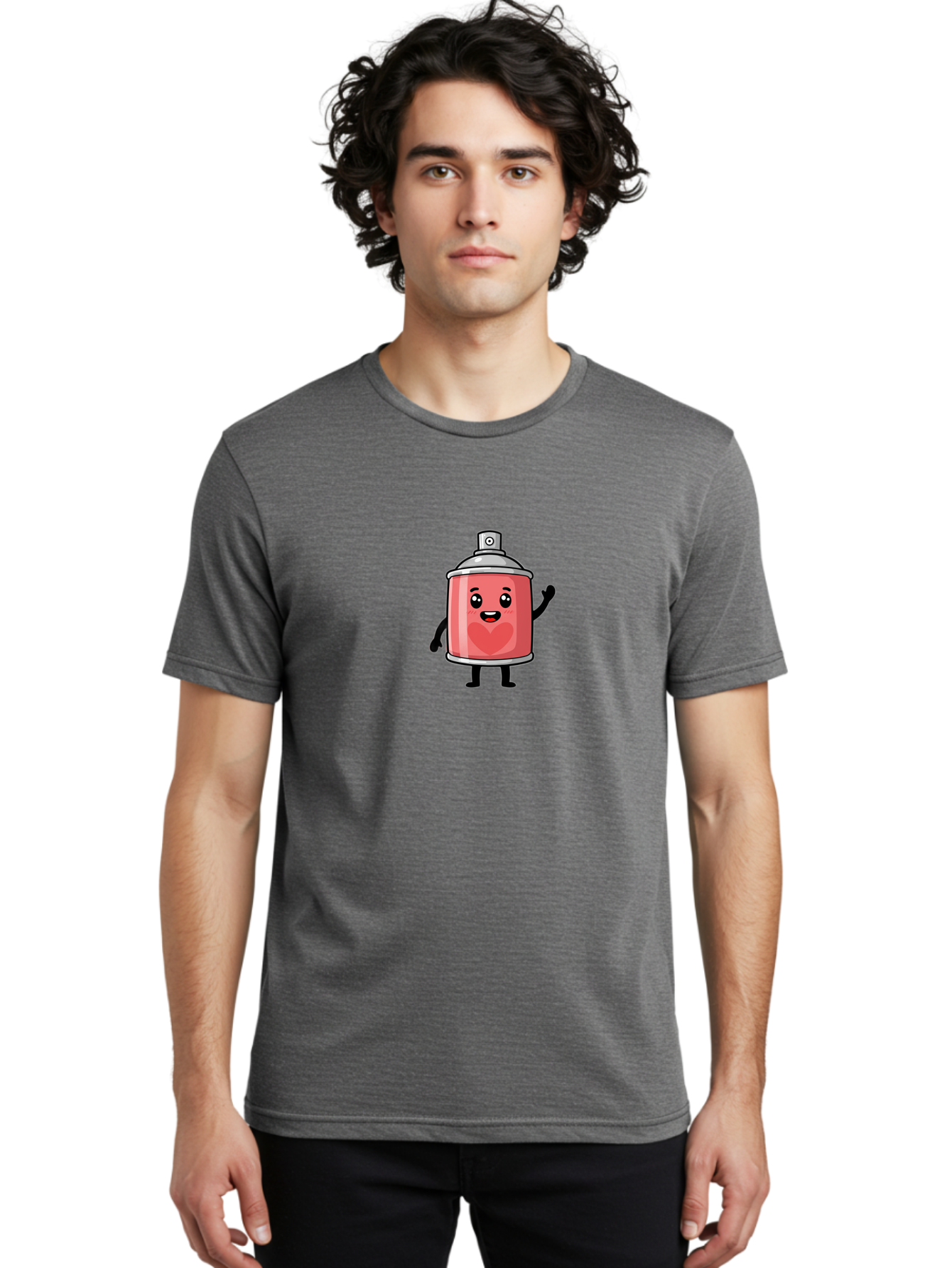 Spray-Can-With-Heart Men'S Graphic Tee, 100% Cotton, Comfortable Casual Summer Wear, Machine Washable, Pink Spray Can, Cartoon Character, Smiling Face, Heart Symbol, Graffiti Art, Street Art, Urban Culture, Artistic Expression, Happy Vibe, Bad690