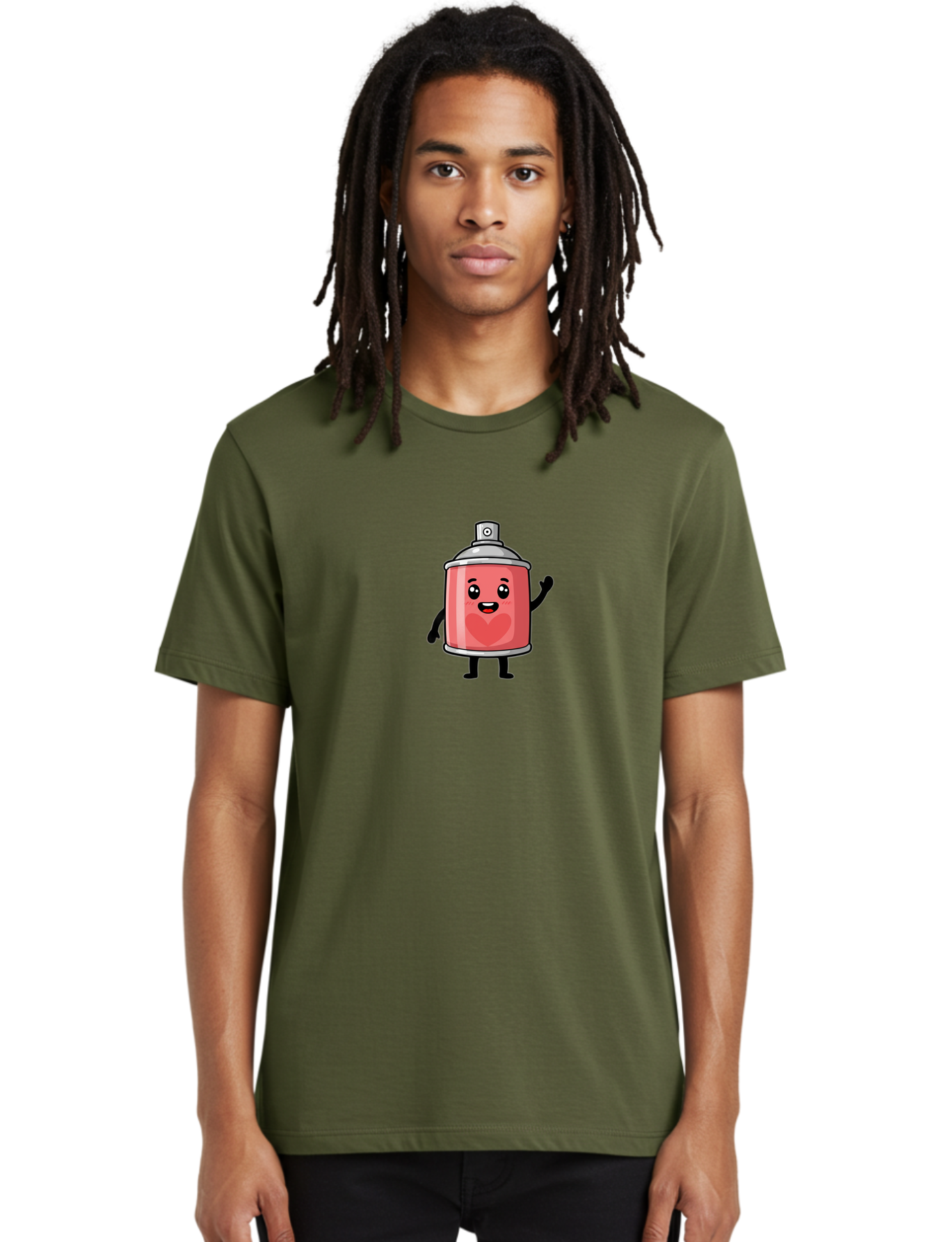 Spray-Can-With-Heart Men'S Graphic Tee, 100% Cotton, Comfortable Casual Summer Wear, Machine Washable, Pink Spray Can, Cartoon Character, Smiling Face, Heart Symbol, Graffiti Art, Street Art, Urban Culture, Artistic Expression, Happy Vibe, Bad690
