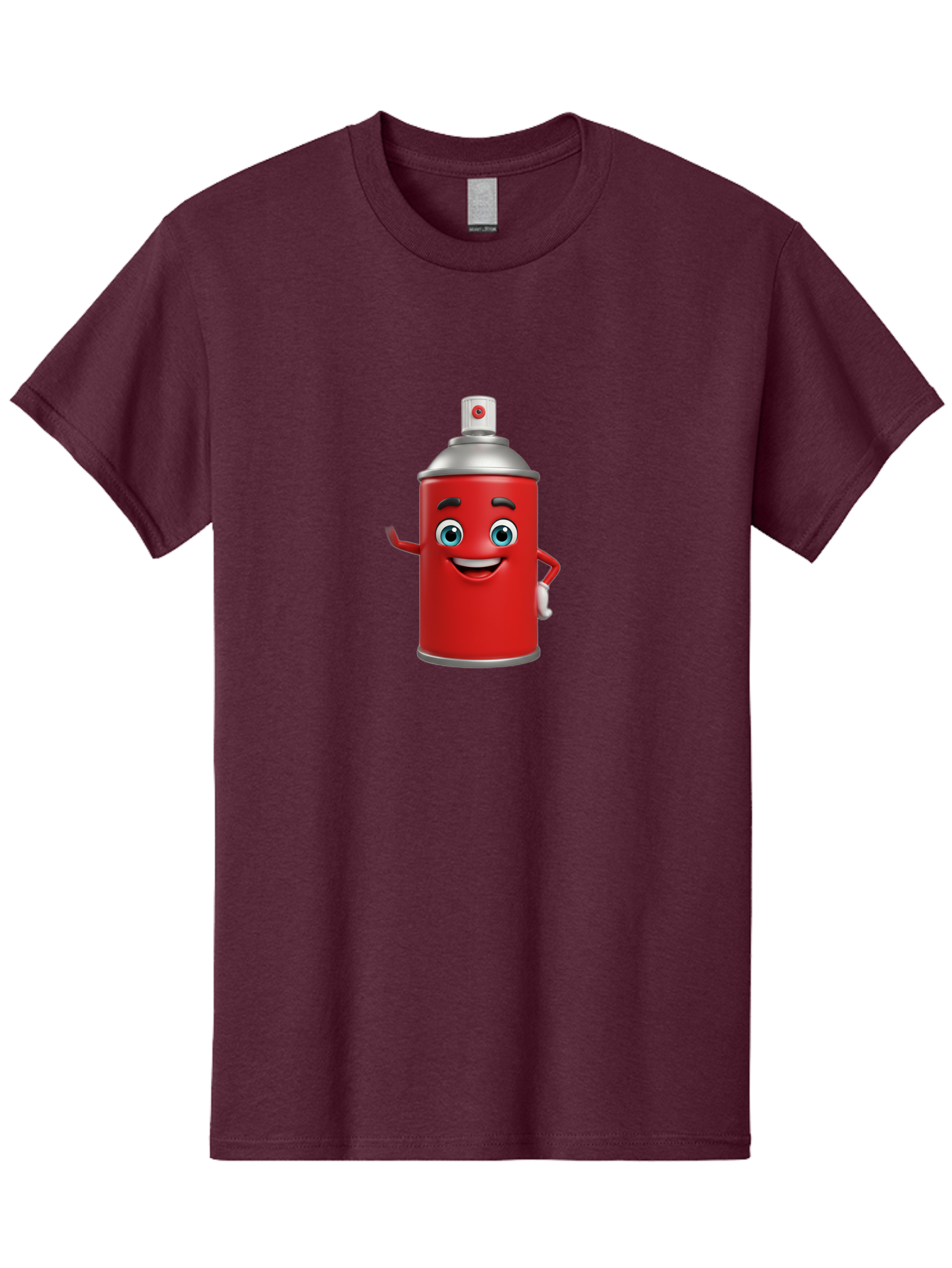 Spray-Can Men'S Graphic Tee, 100% Cotton, Comfortable Casual Summer Wear, Machine Washable, Cartoon Spray Paint Can, Red Color, Silver Cap, Smiling Face, Blue Eyes, Red And White Nozzle, Hand-Holding Gesture, Street Art, Graffiti, Bad691